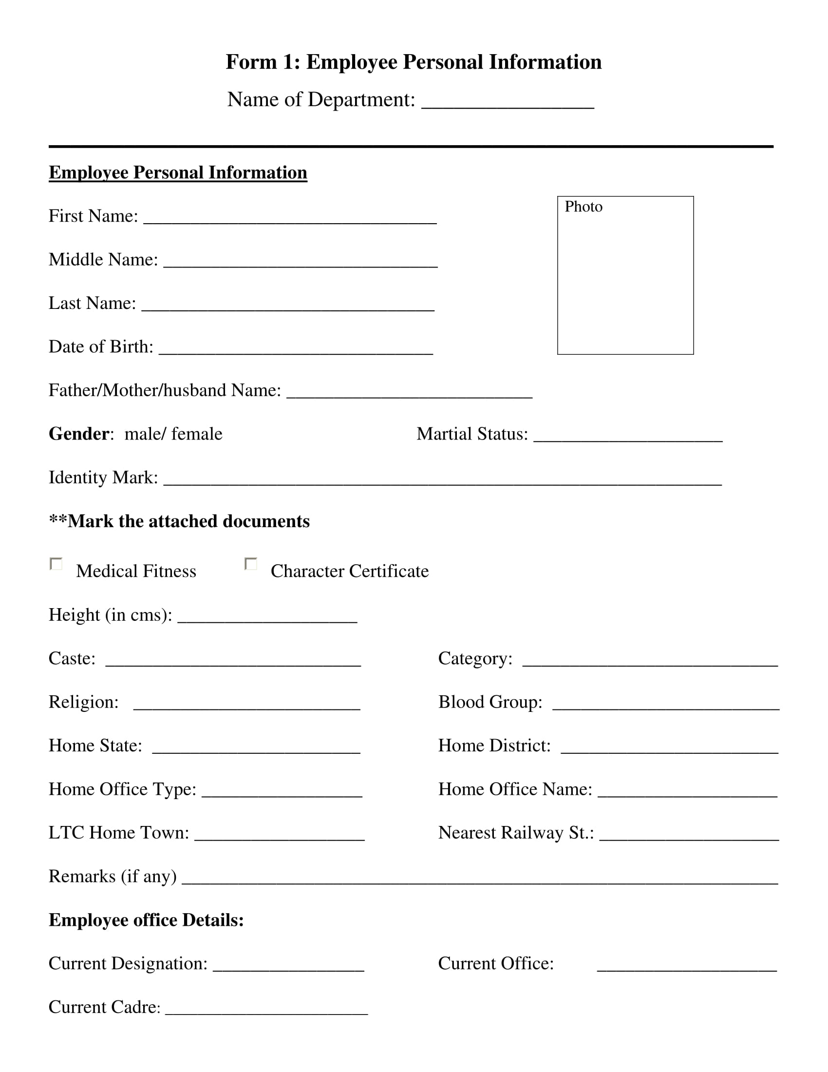 Basic Template Printable Employee Information Form Free Templates 