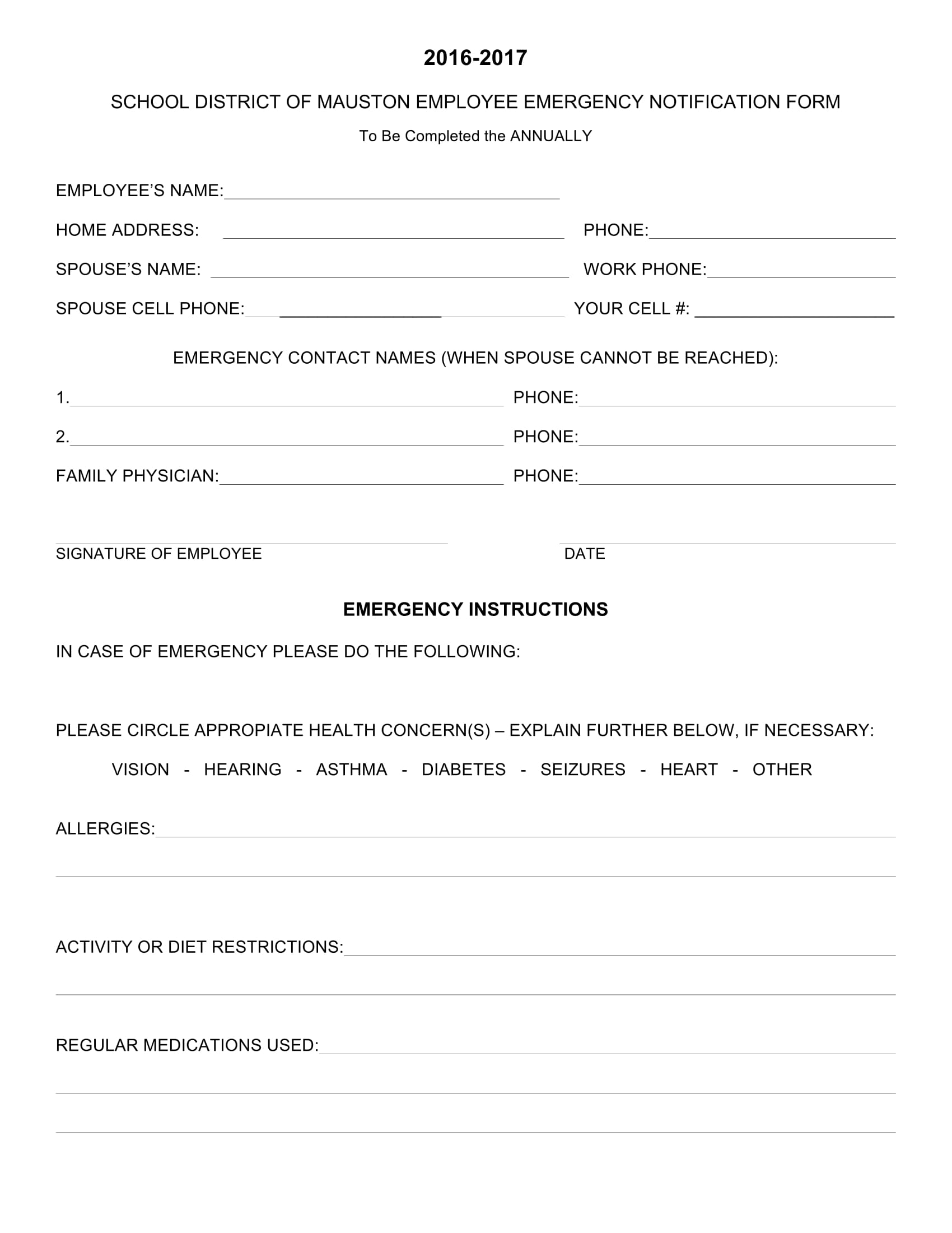 school employee emergency notification form 1