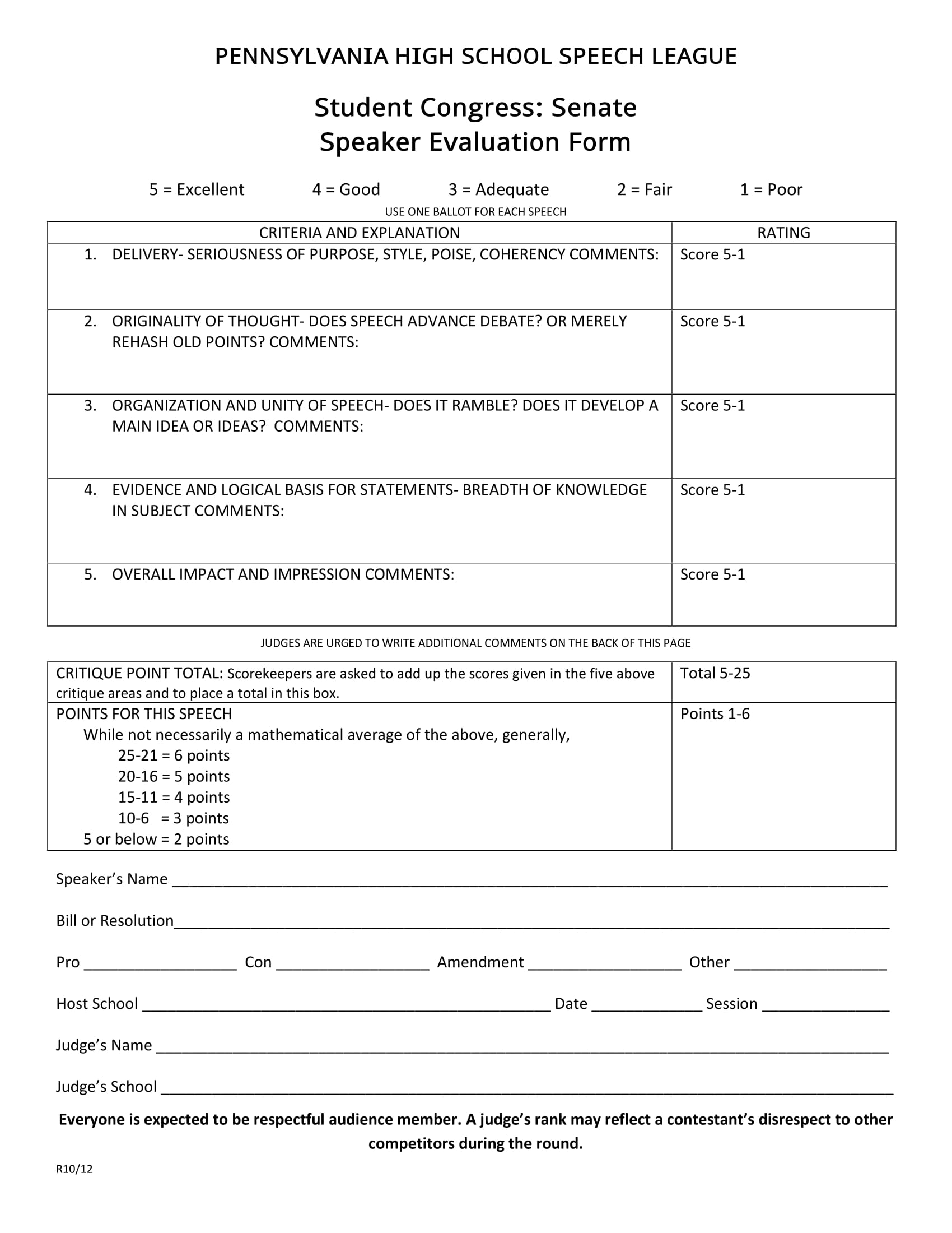 senate speaker evaluation form 1