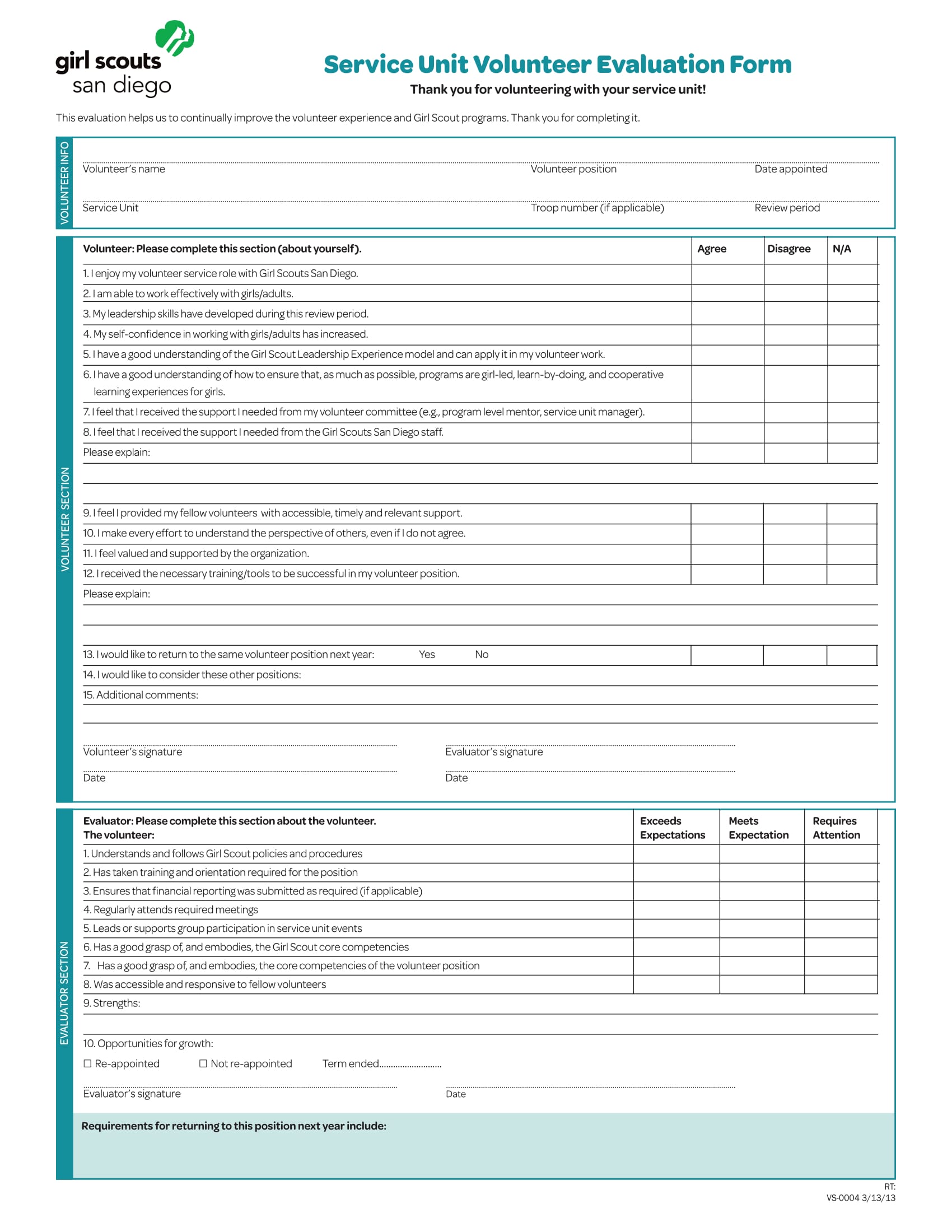 service unit volunteer evaluation form 1