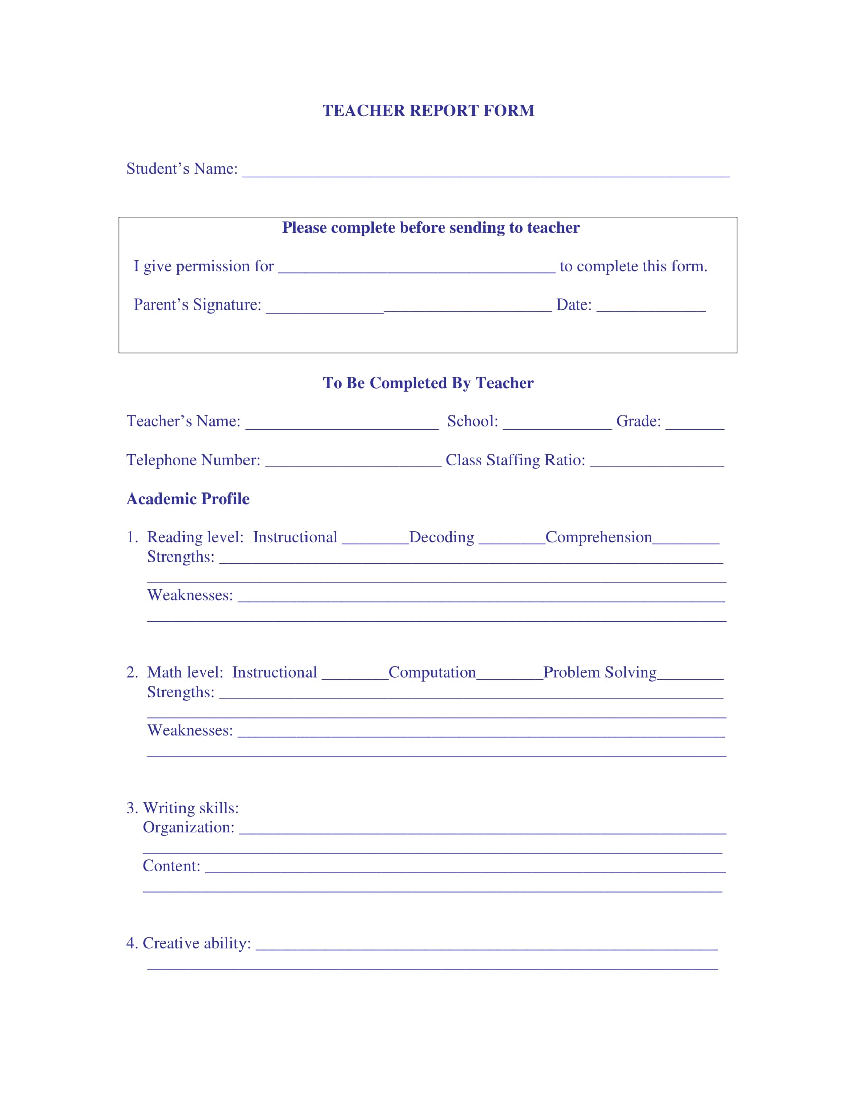 simple teacher report form 1