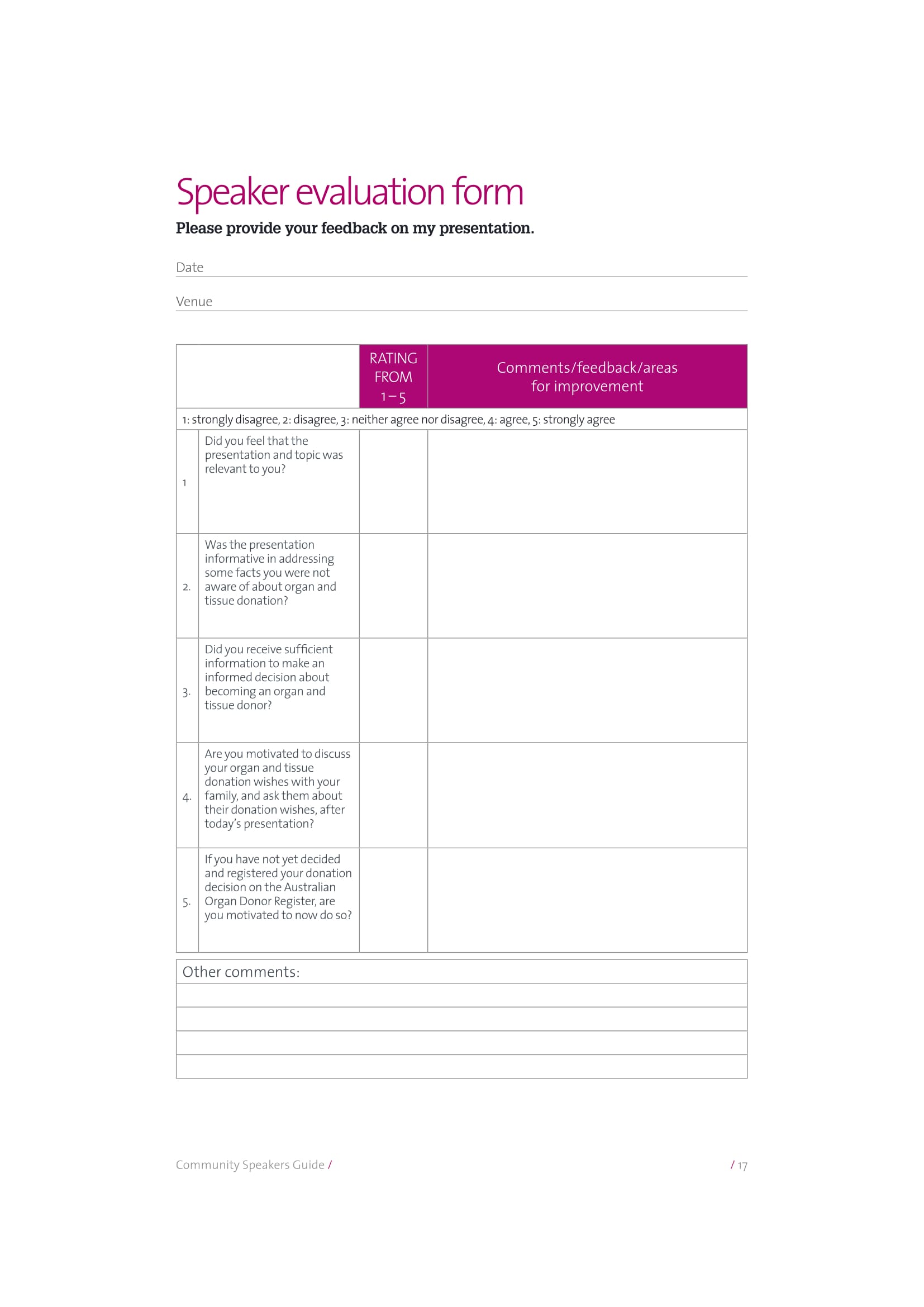 speaker presentation evaluation form