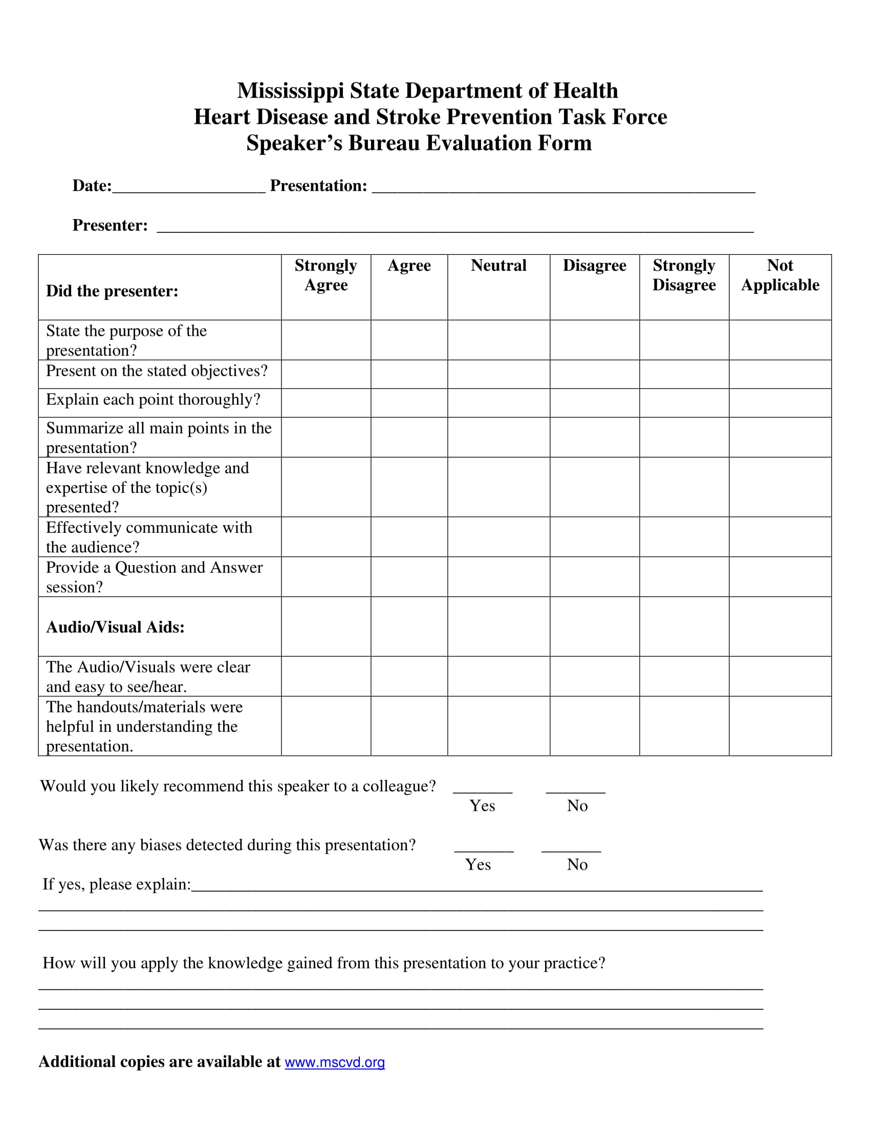 Presentation Evaluation Template