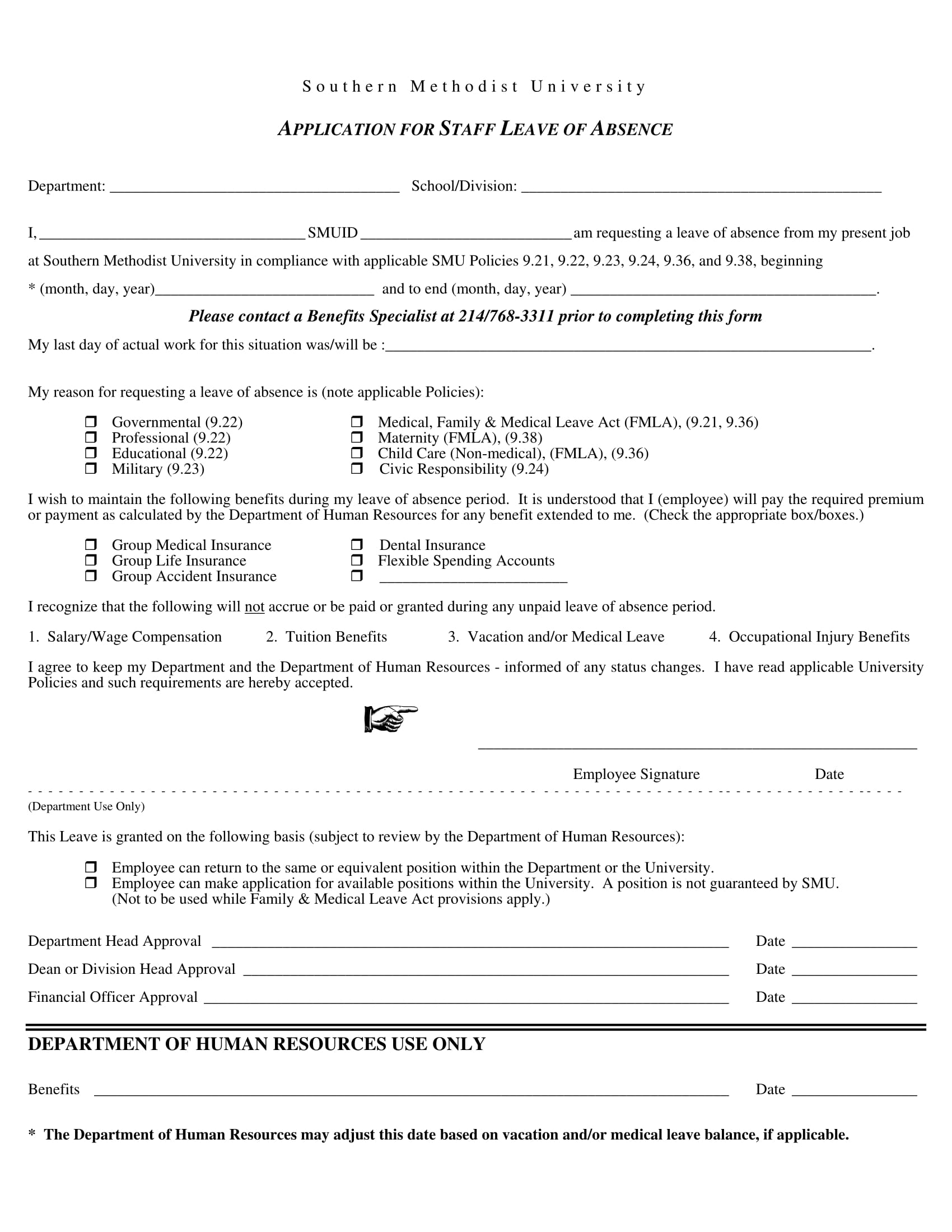 staff absence application form 1