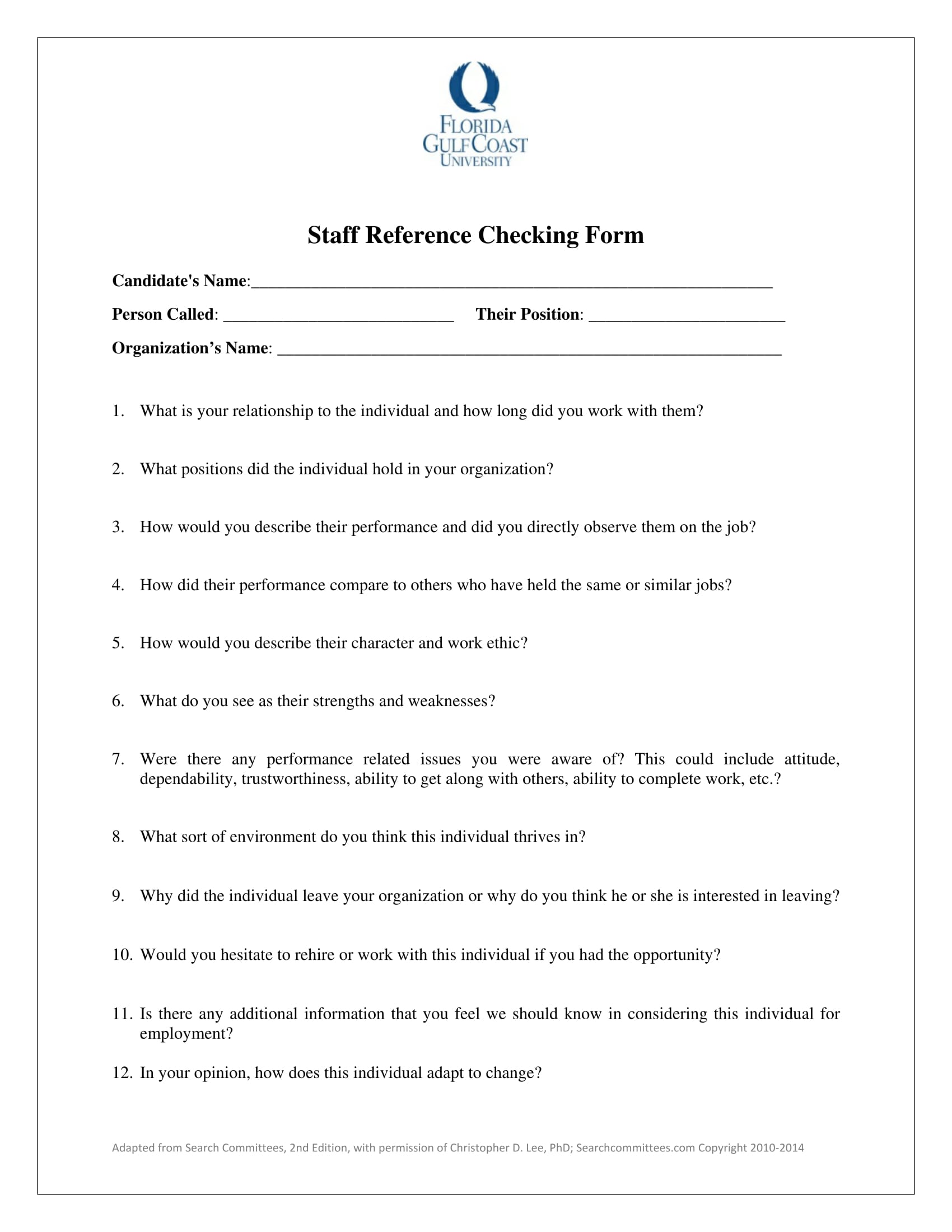 11  Reference Checking Forms Templates PDF DOC Free Premium