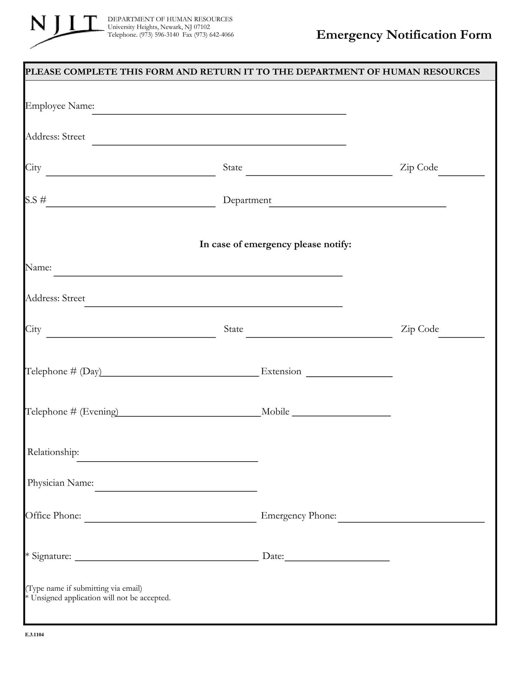 standard employee emergency notification form 1
