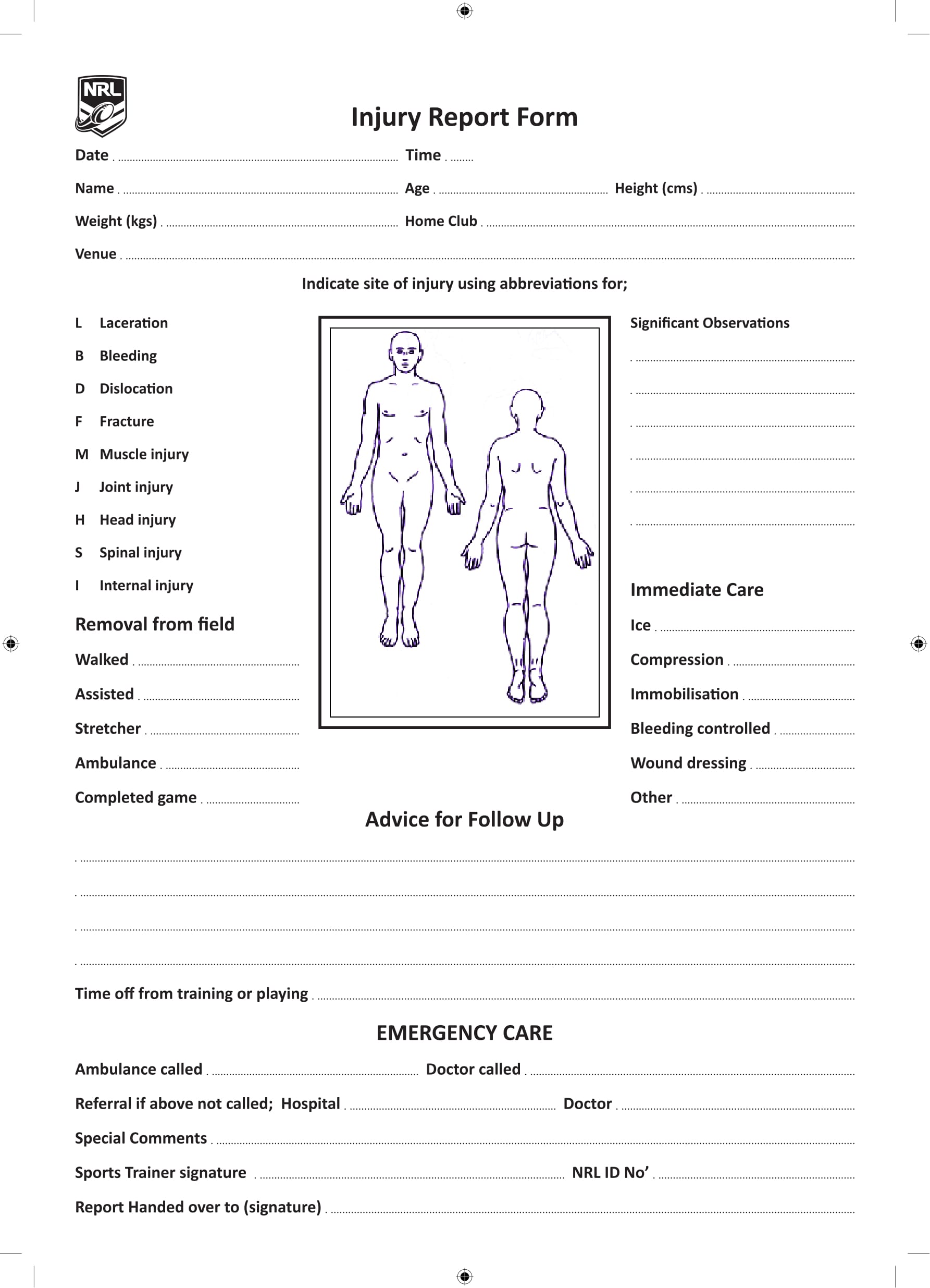 standard form for injury report 1