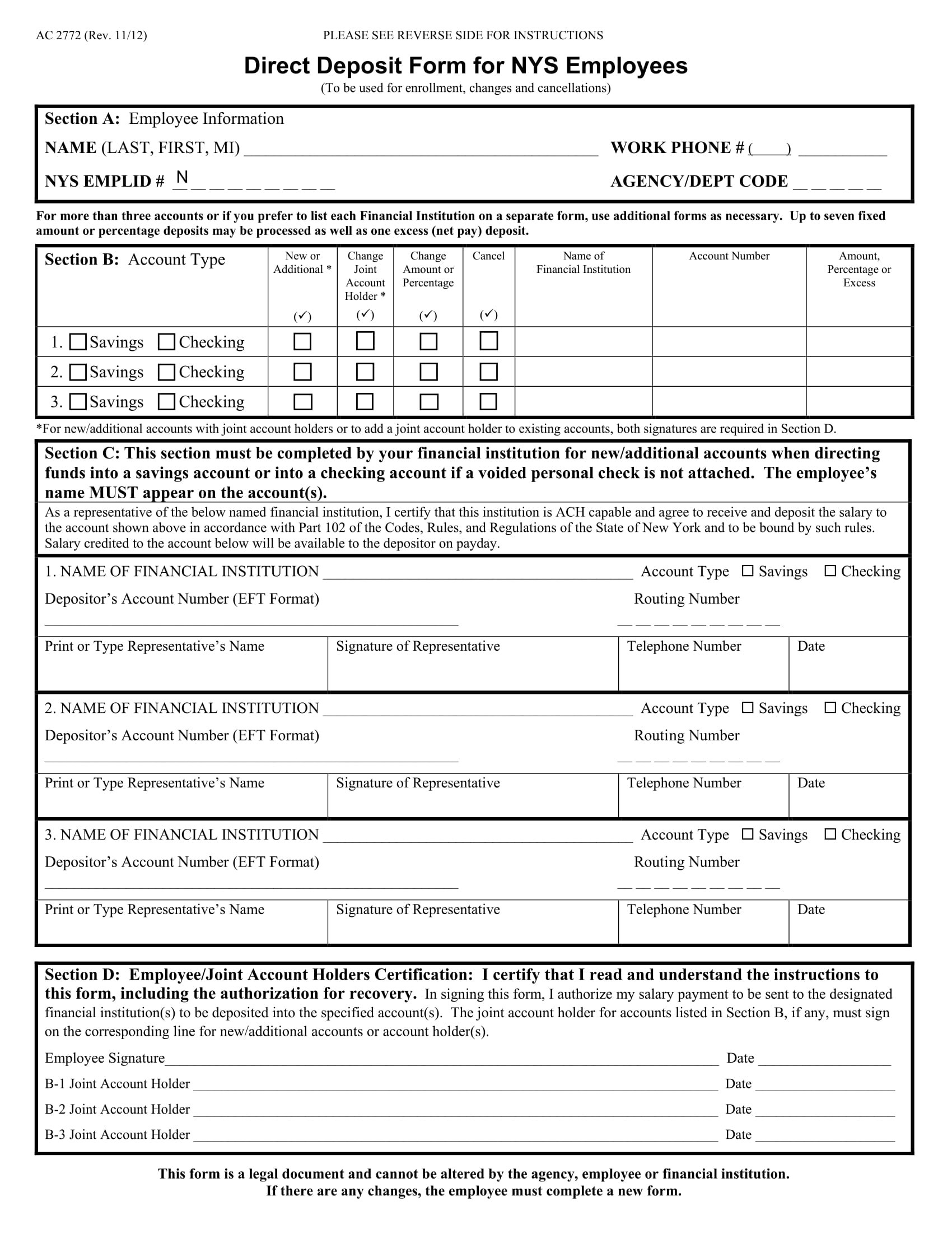 state employee direct deposit enrollment form 1