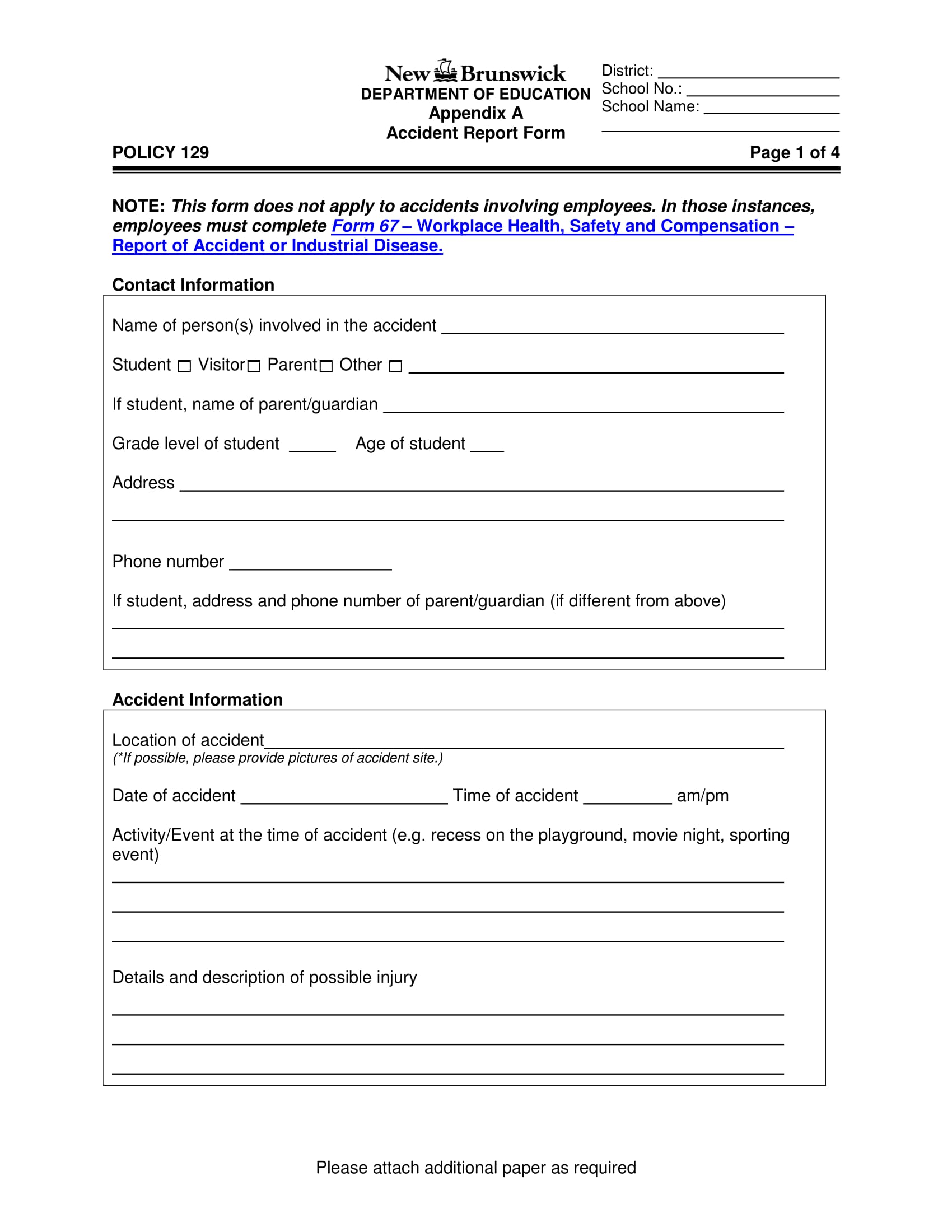 student accident report information form 1