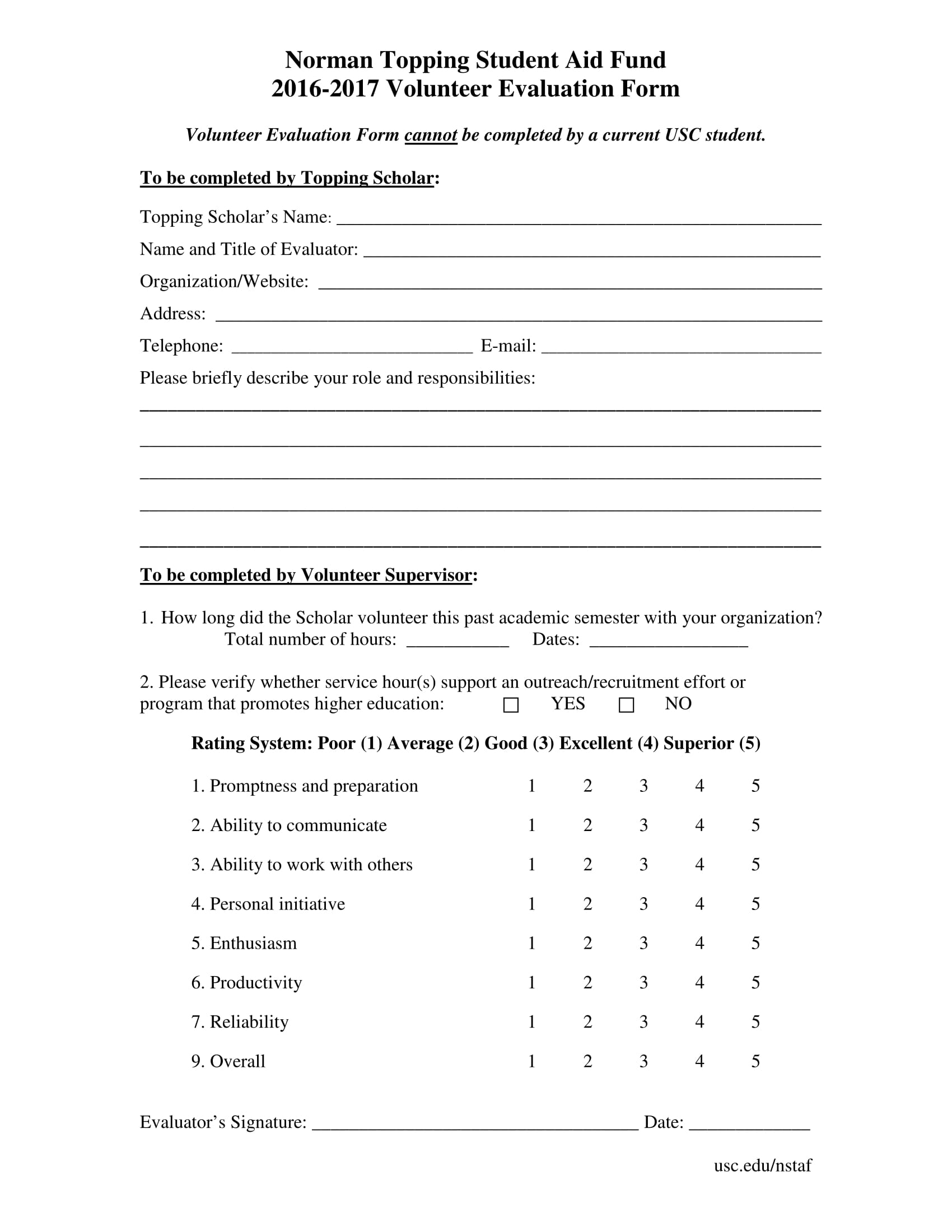 student aid fund volunteer evaluation form 1