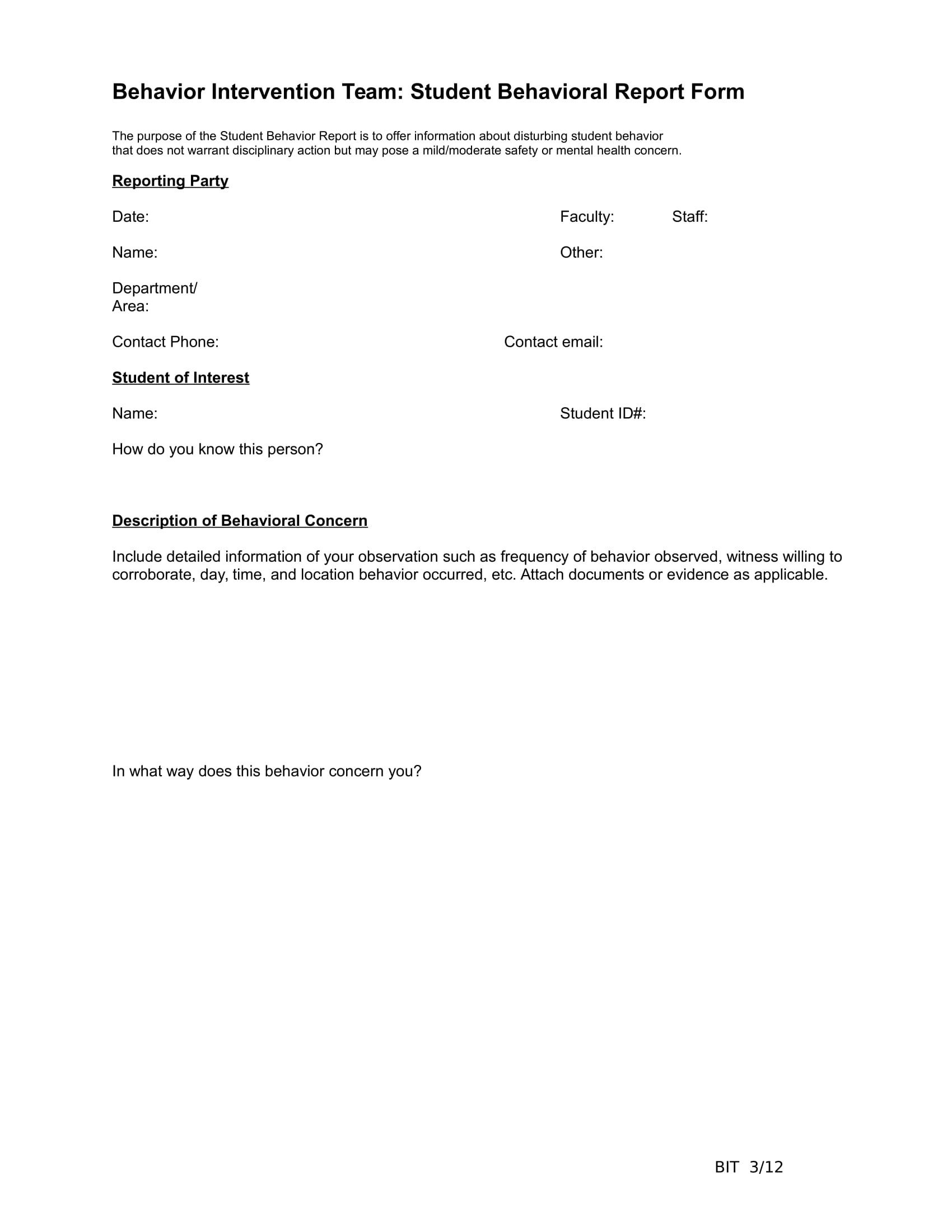 FREE 17+ Behavior Report Form Samples, PDF, MS Word, Google Docs