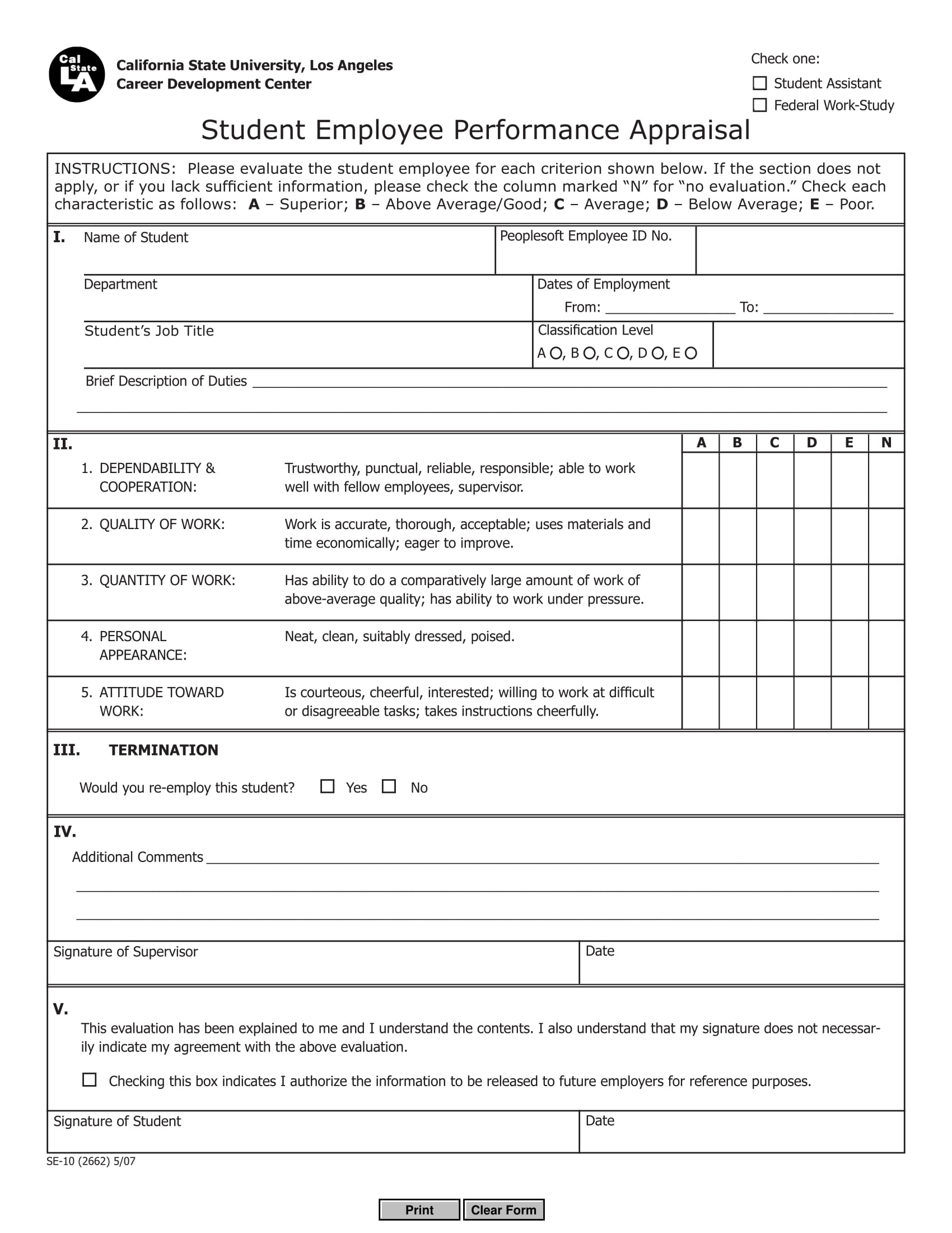 Employee Performance Appraisal Form Template