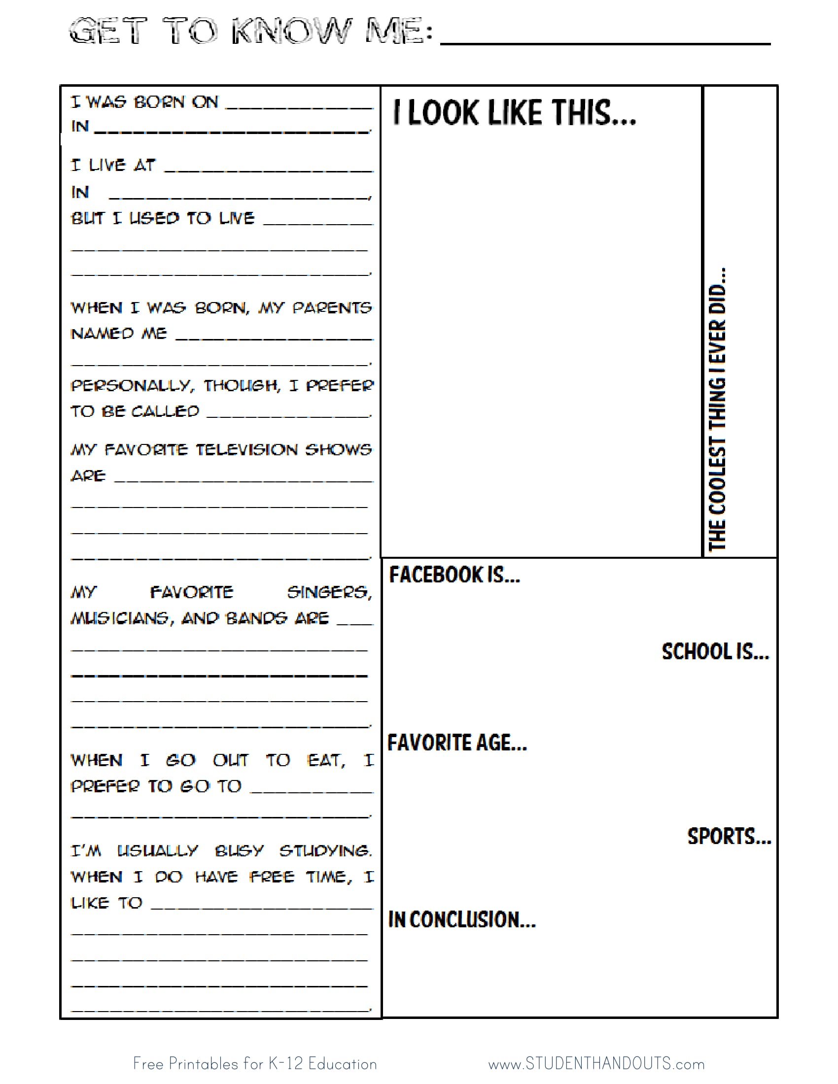 student personal information form 1