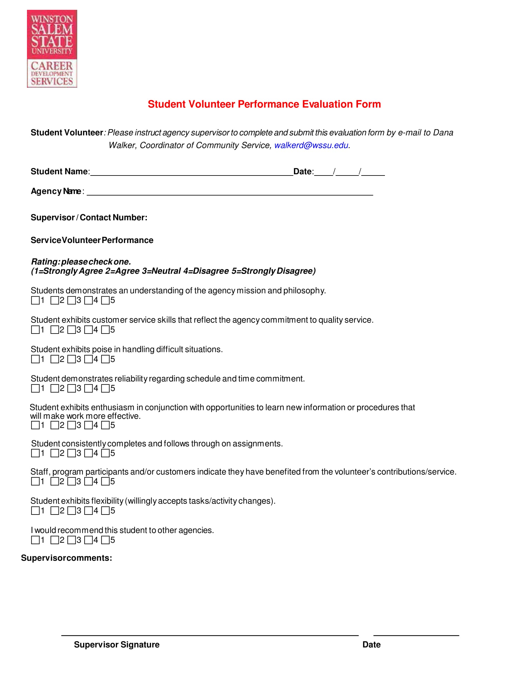 student volunteer performance evaluation form 1