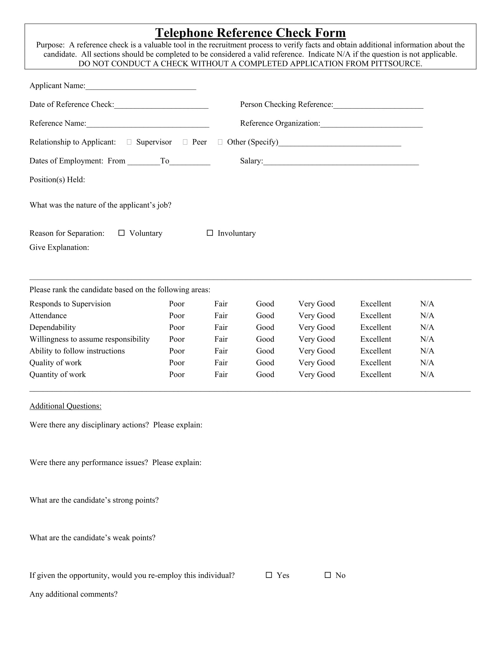 telephone reference check form 1