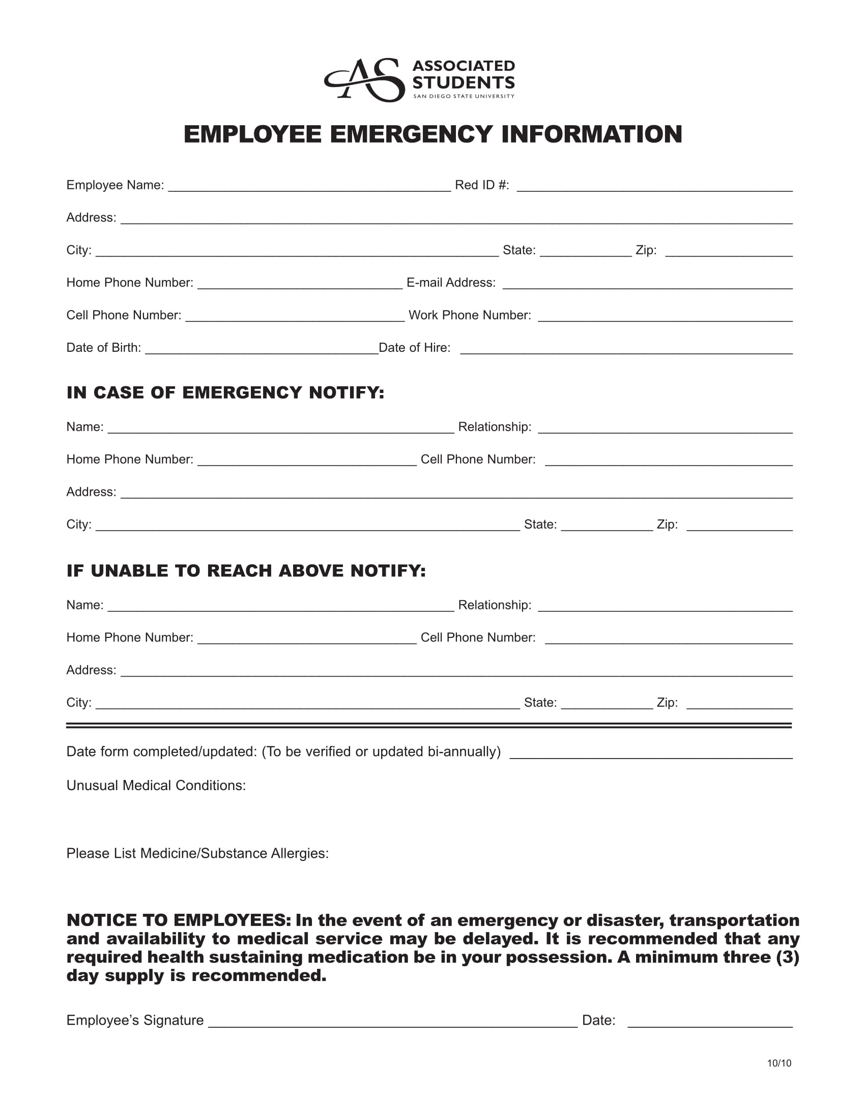 university employee emergency notification form 1