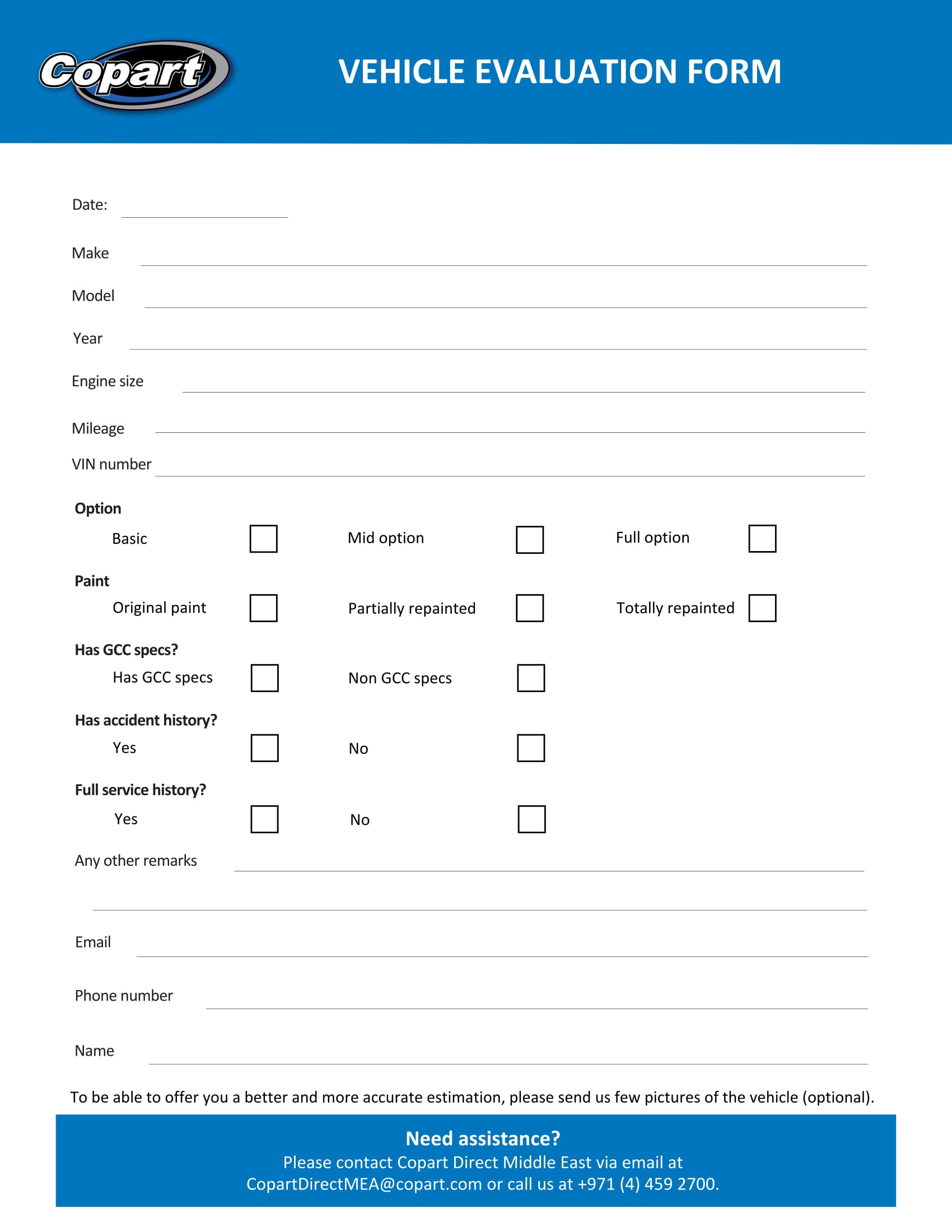 vehicle evaluation form sample 1