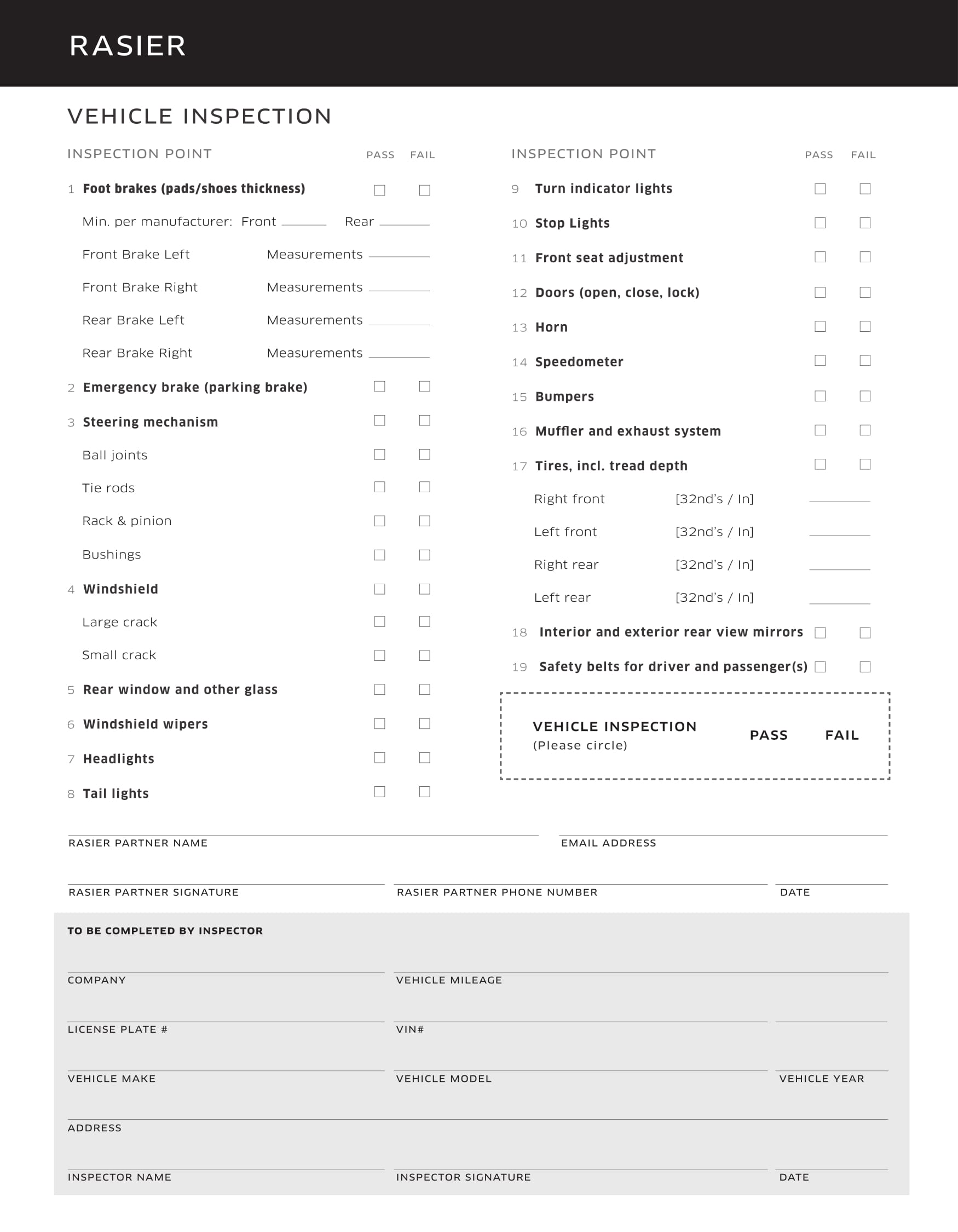 vehicle inspection evaluation form 1