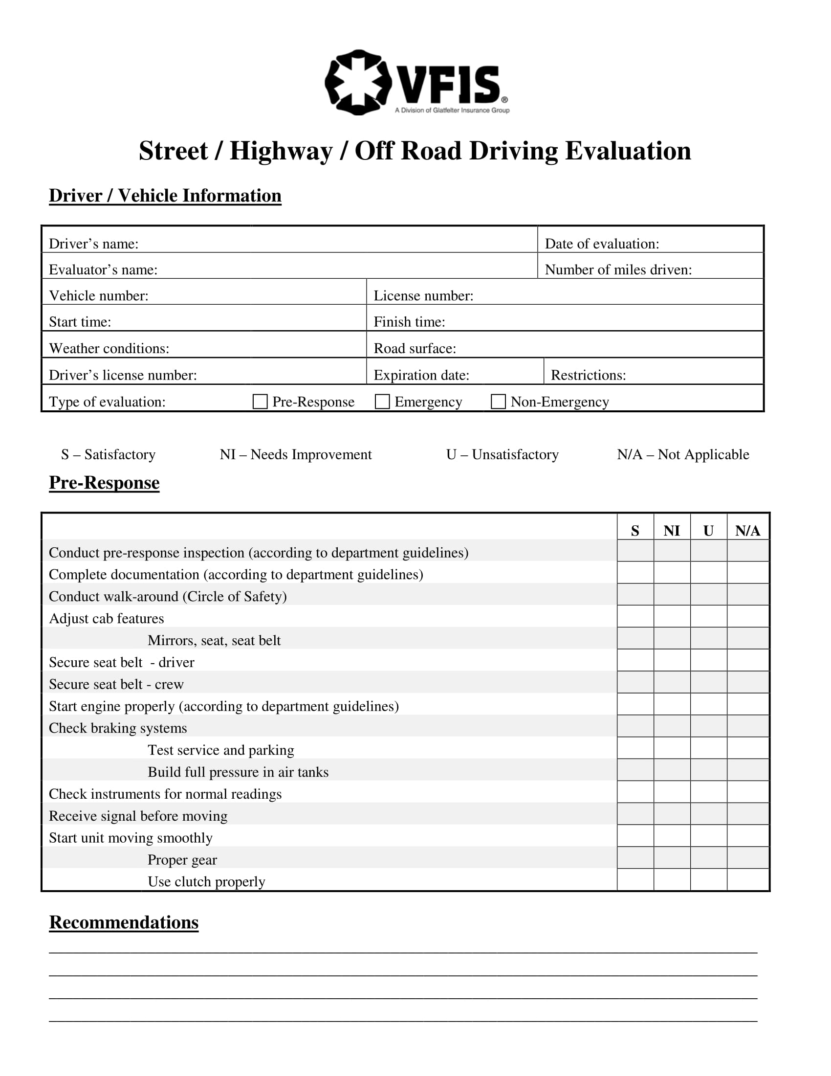 vehicle road driving evaluation form 1