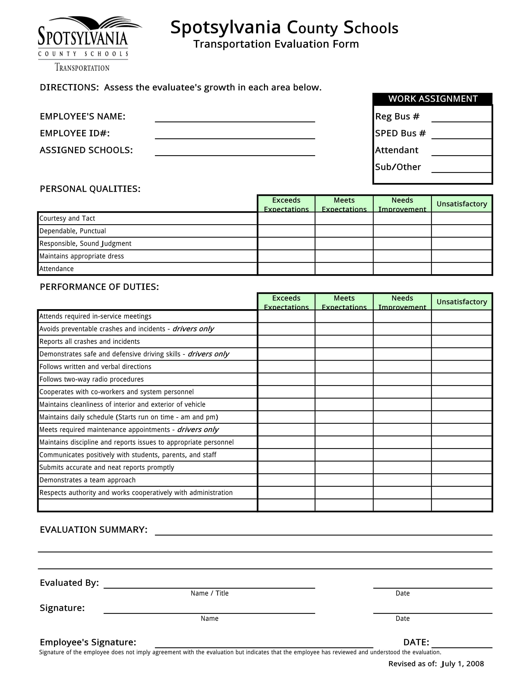 vehicle transportation evaluation form 1