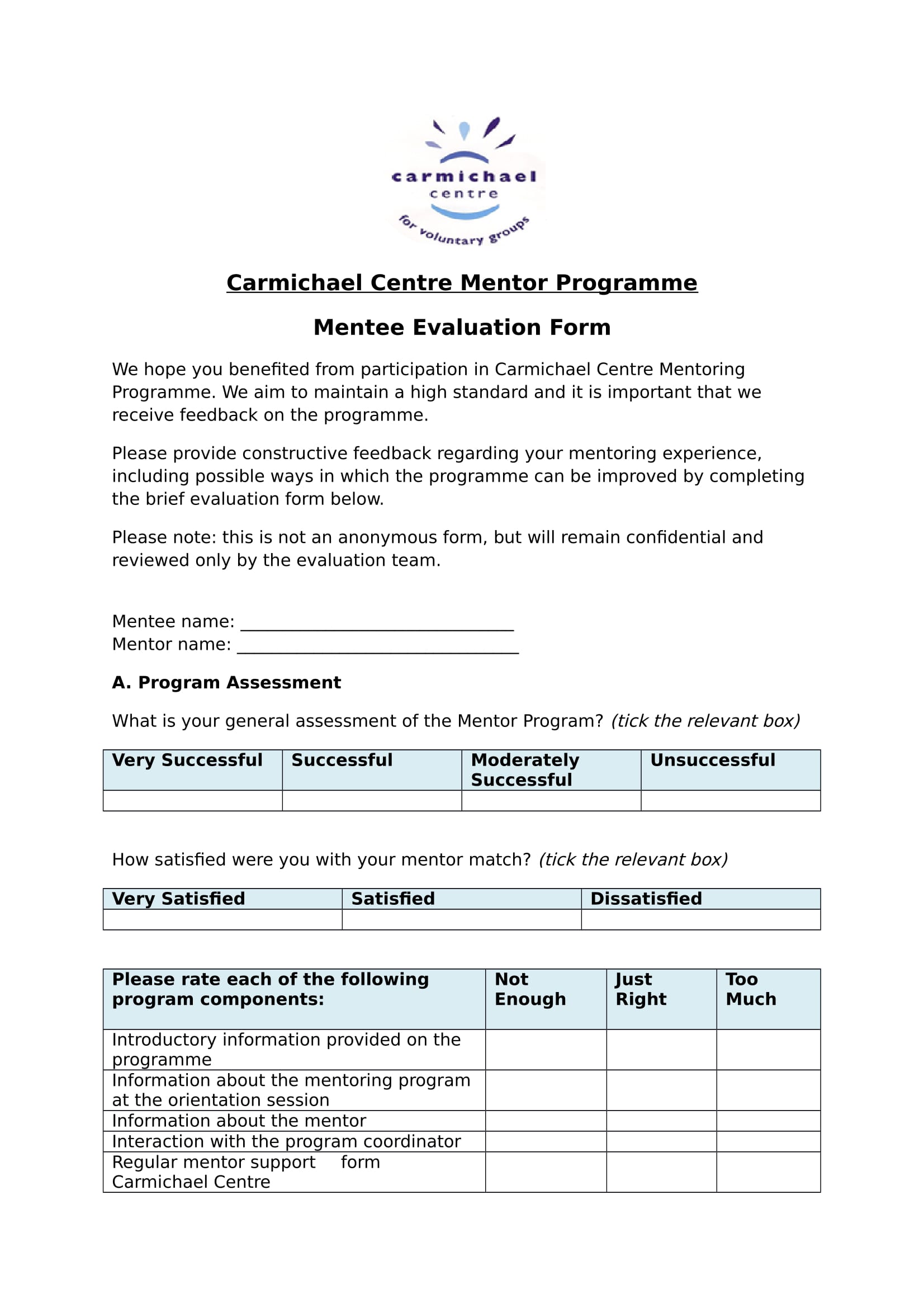 FREE 19+ Mentee Evaluation Form Samples, PDF, MS Word, Google Docs