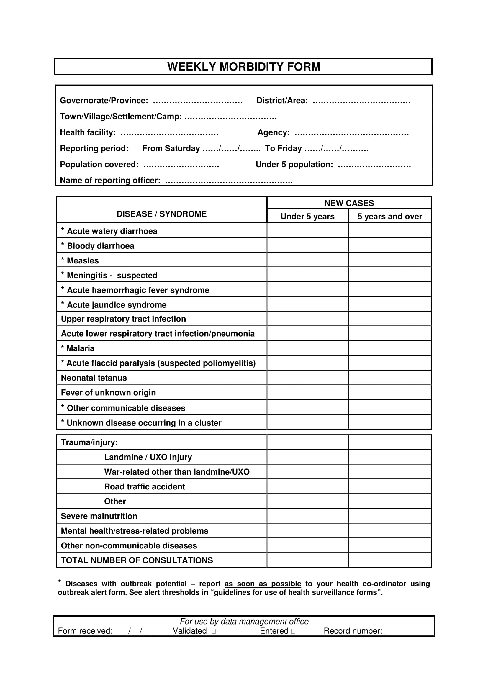 weekly morbidity report form 1