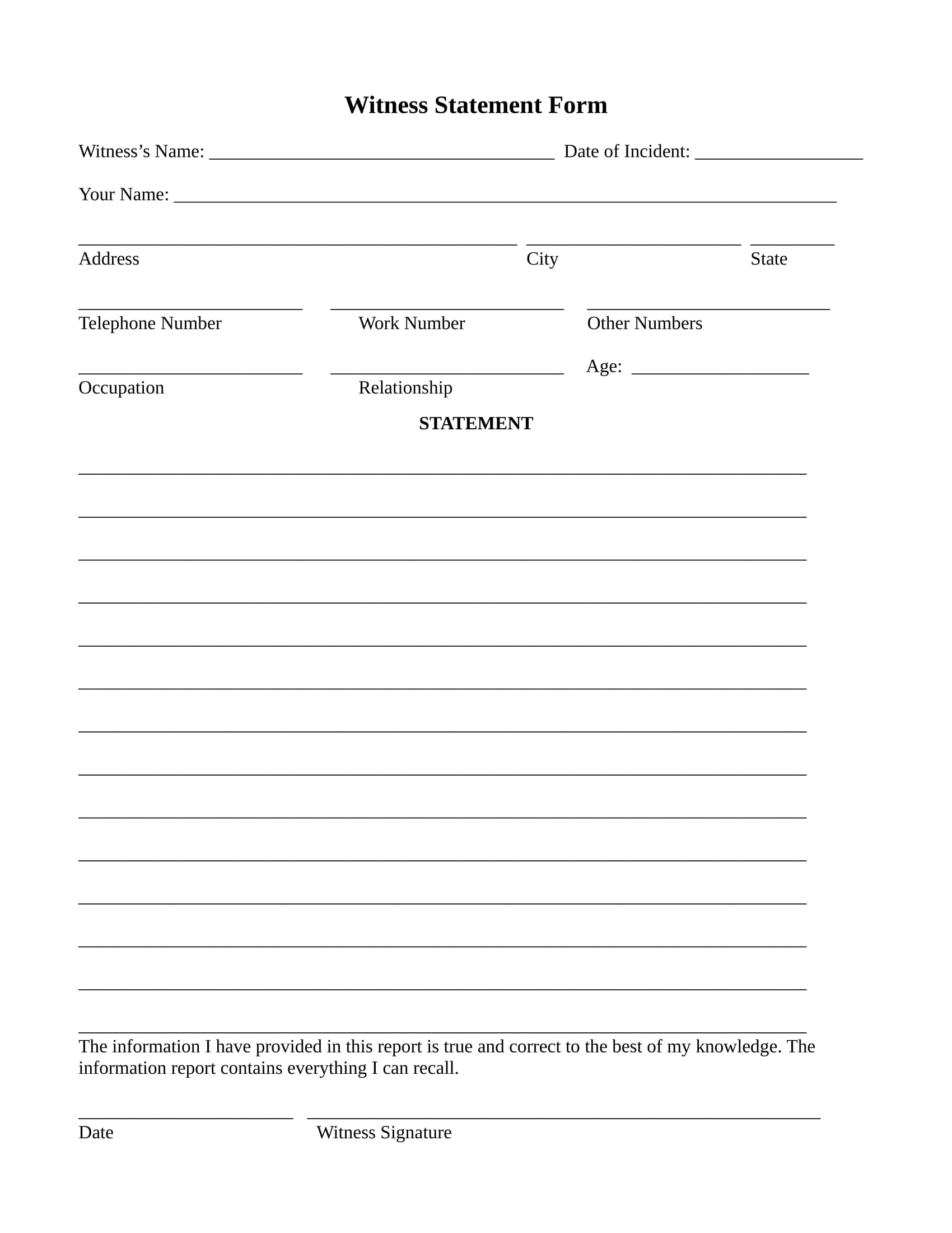 Free 14 Employee Witness Statement Forms In Ms Word Pdf