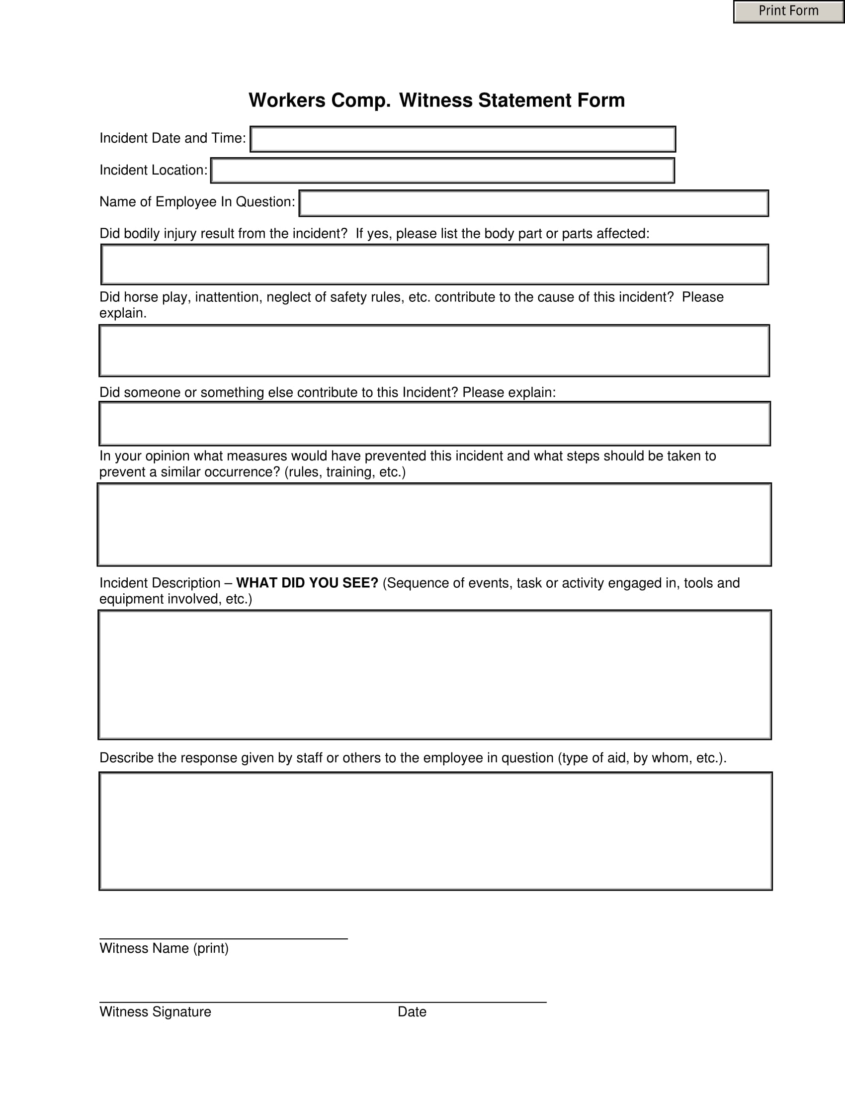 employee witness statement form