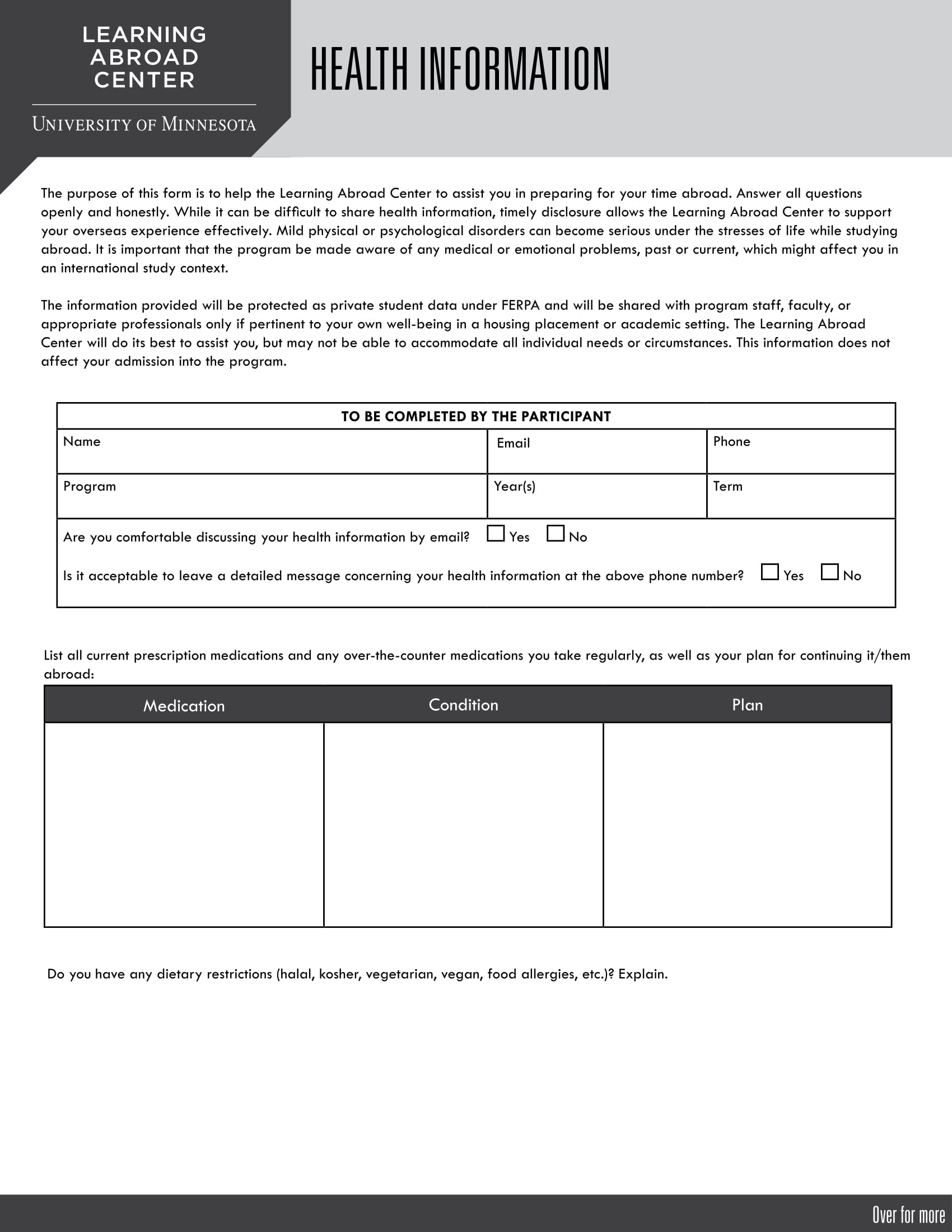 abroad application health information form 1