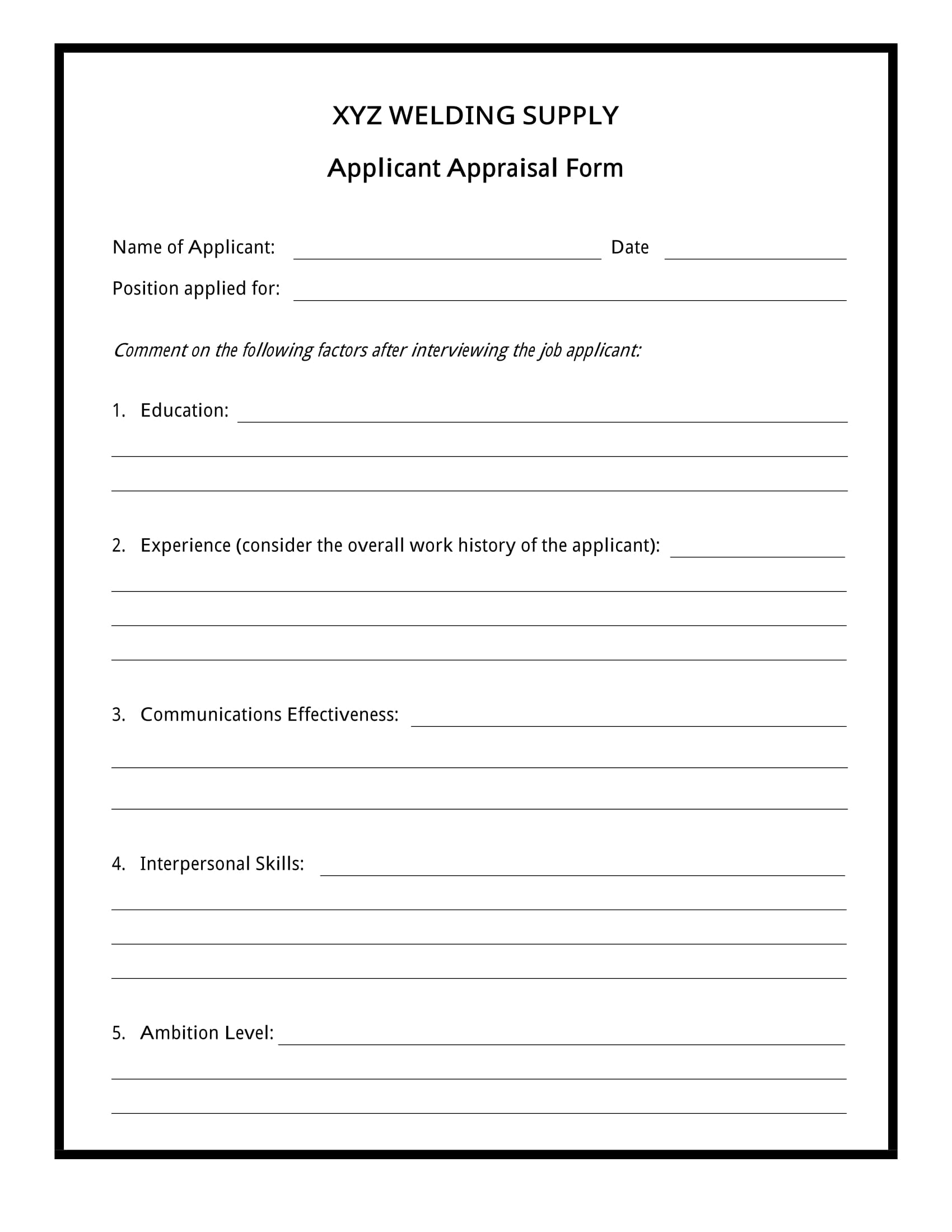 applicant appraisal form sample 1