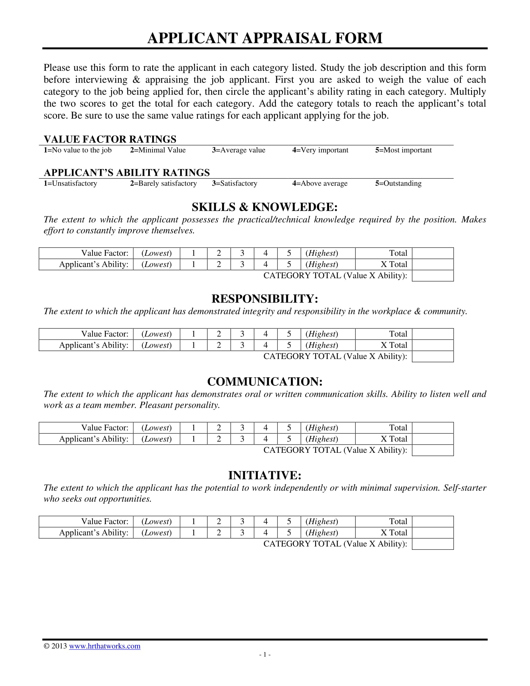 applicant appraisal form sample 12