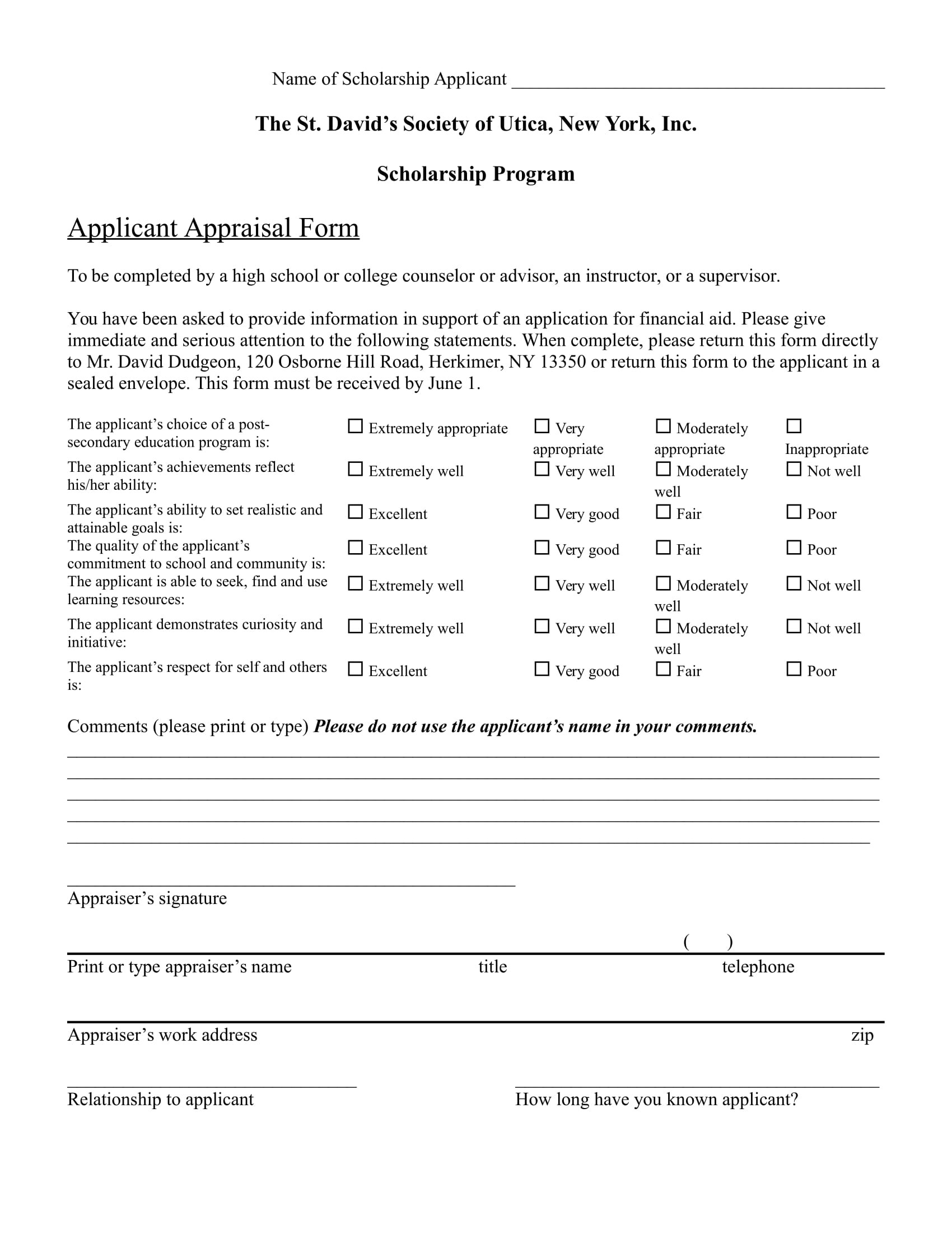 applicant appraisal form in doc 11