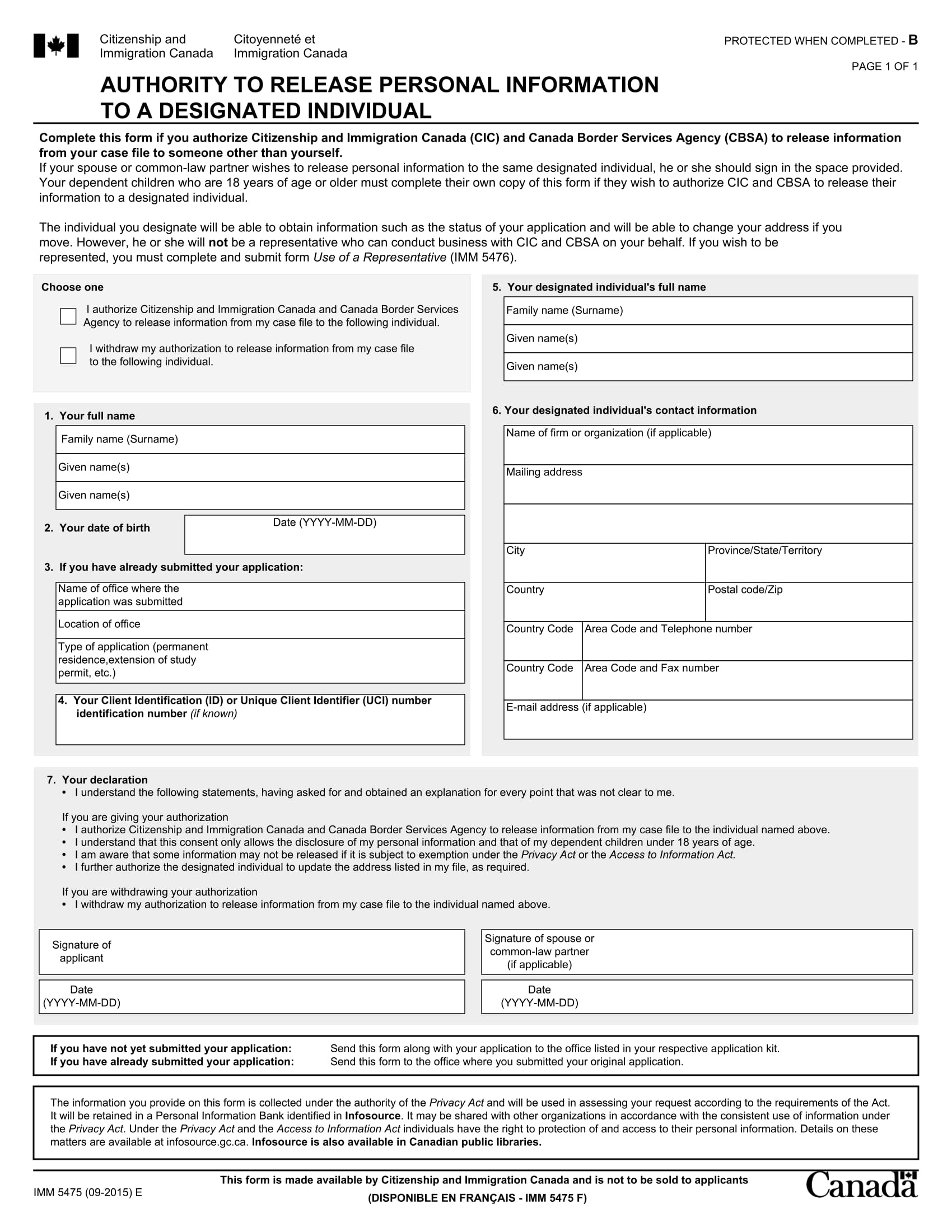 authority to release personal information form 1