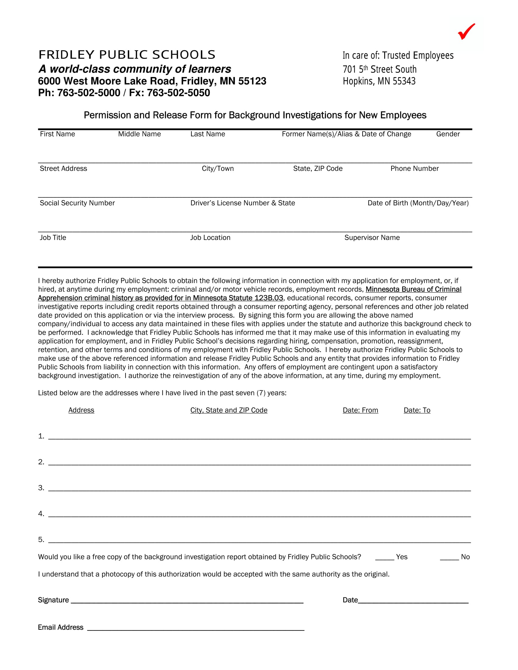 Printable Background Check Form 6505