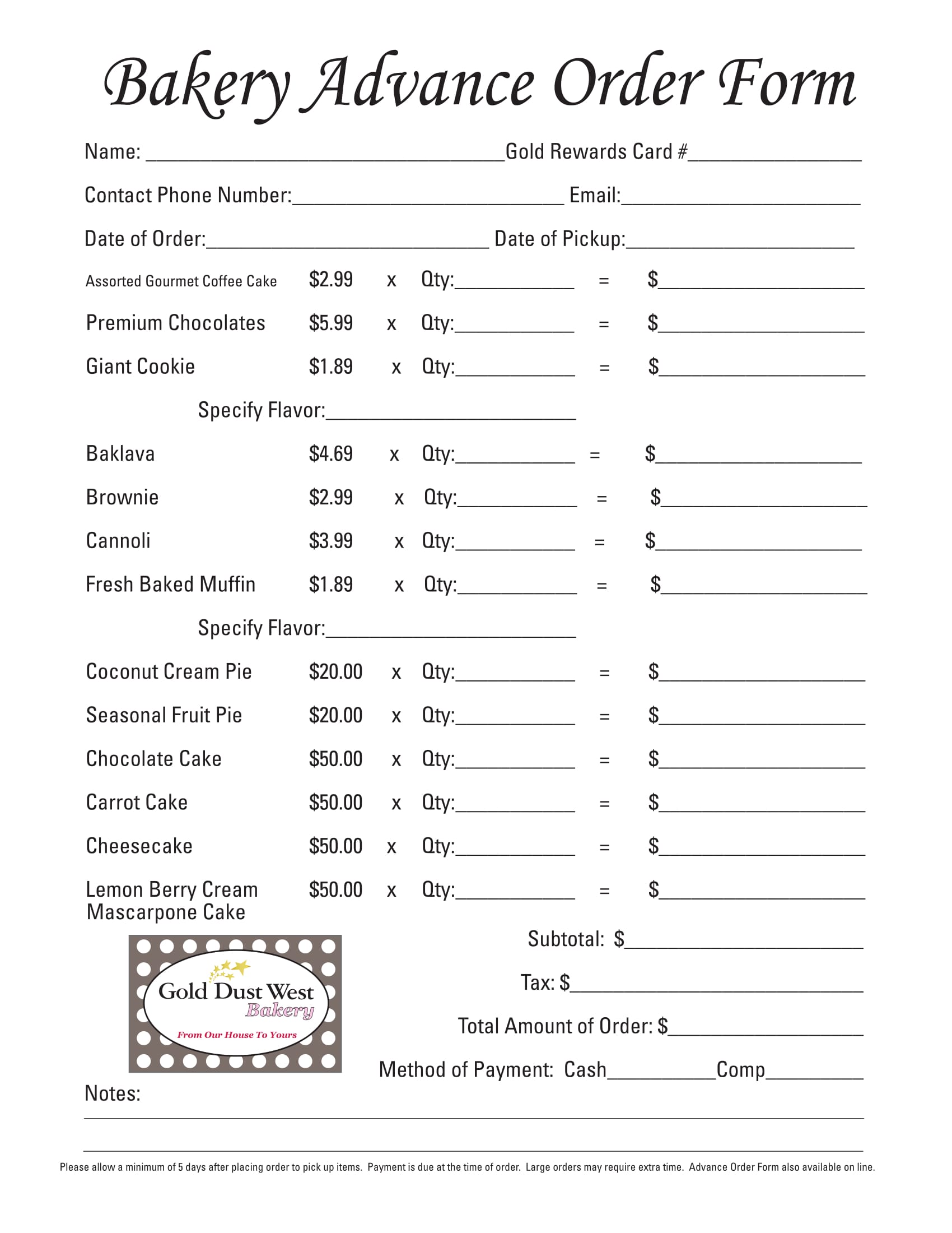 FREE 15  Bakery Order Forms in PDF Excel