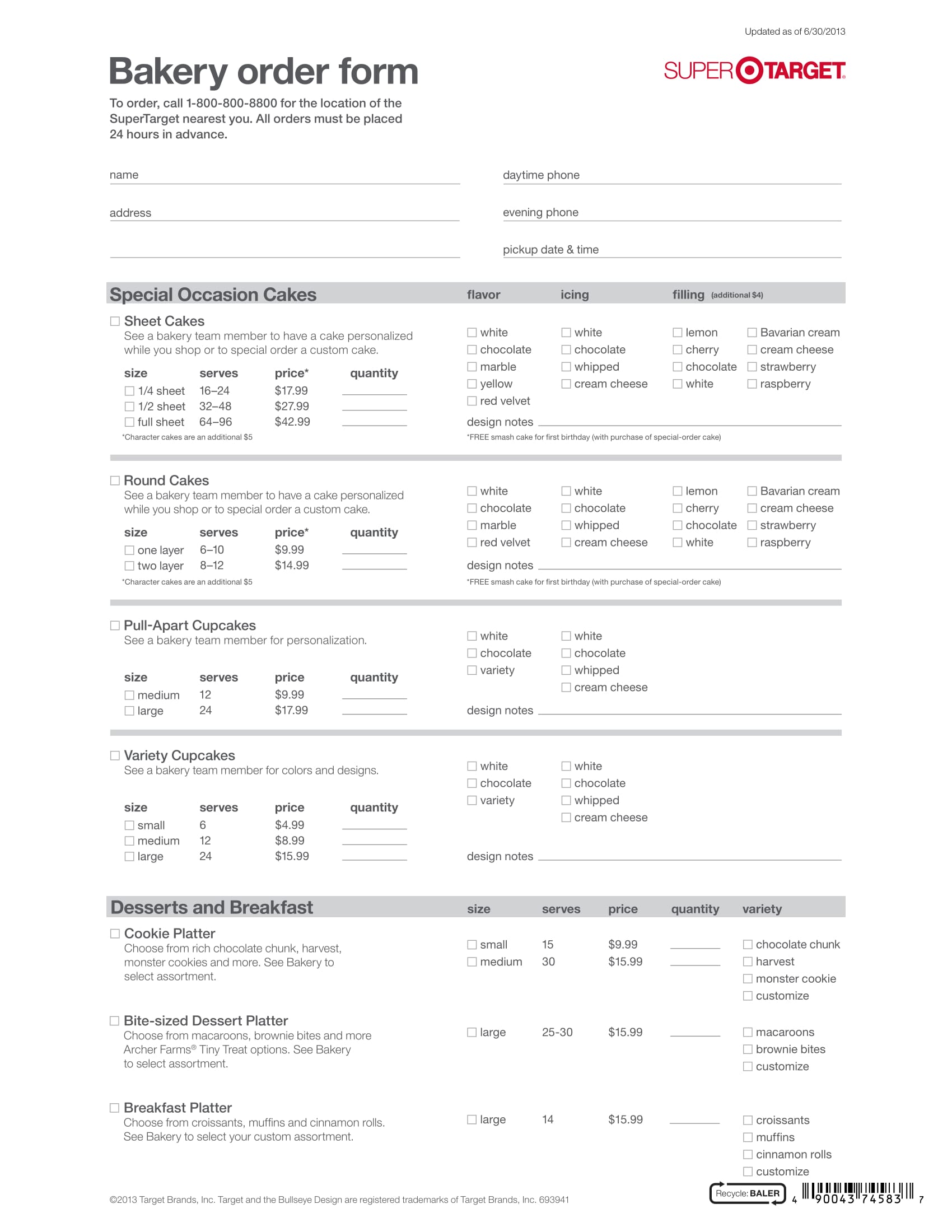 Bakery Order Form Template Free