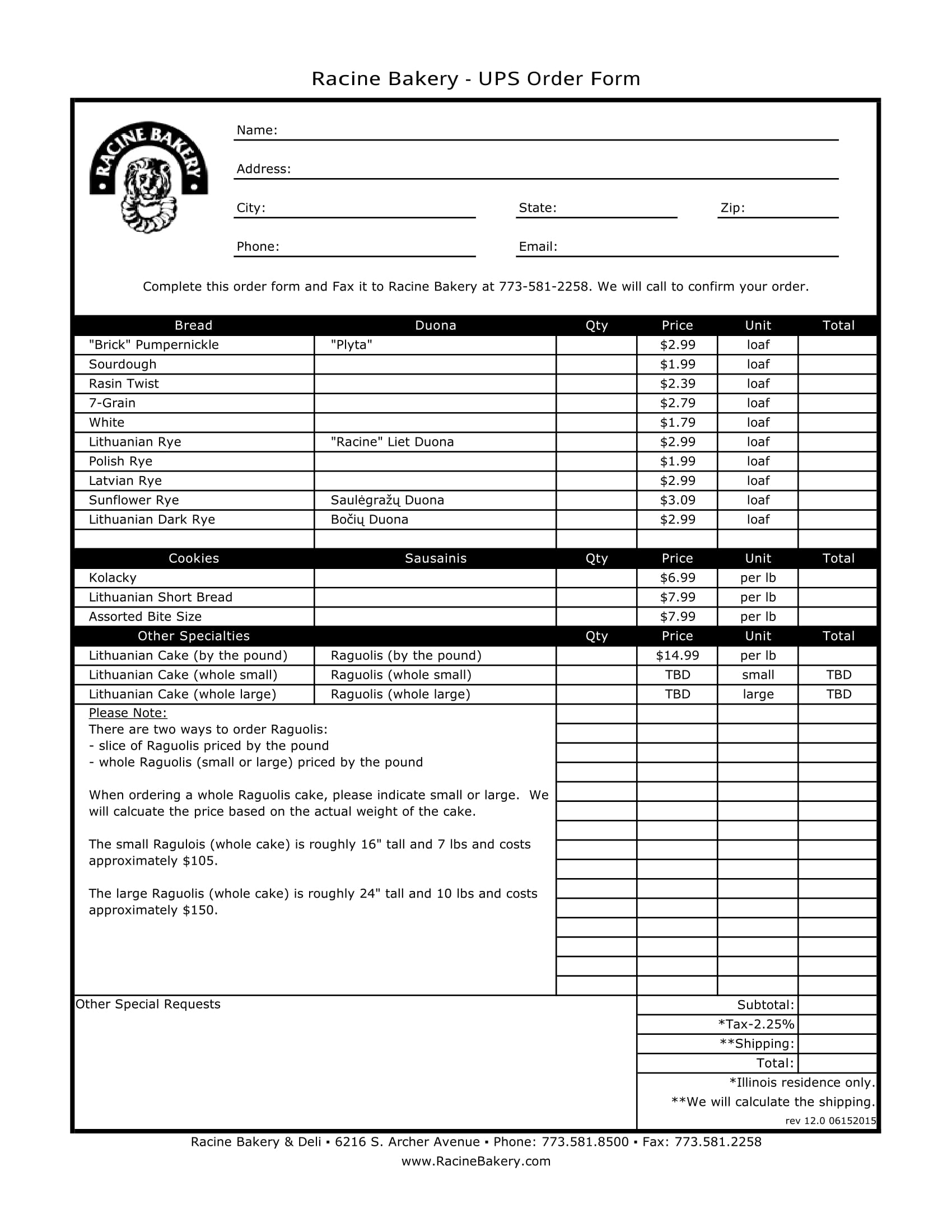 FREE 15+ Bakery Order Forms in PDF Excel