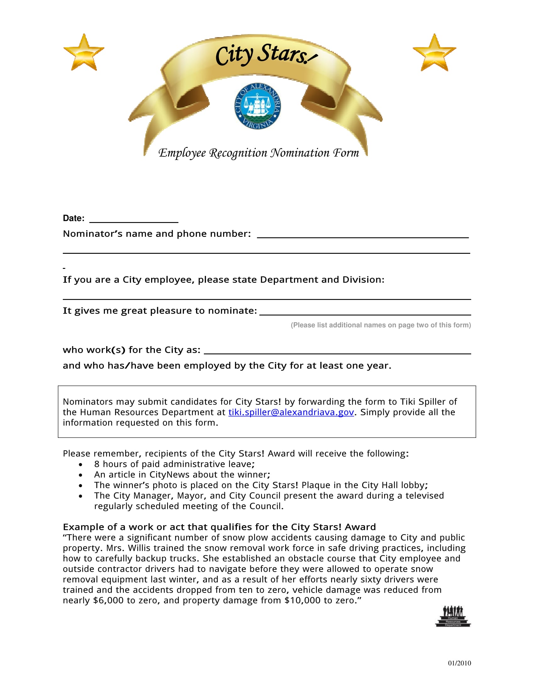 Employee Recognition Nomination Form Examples