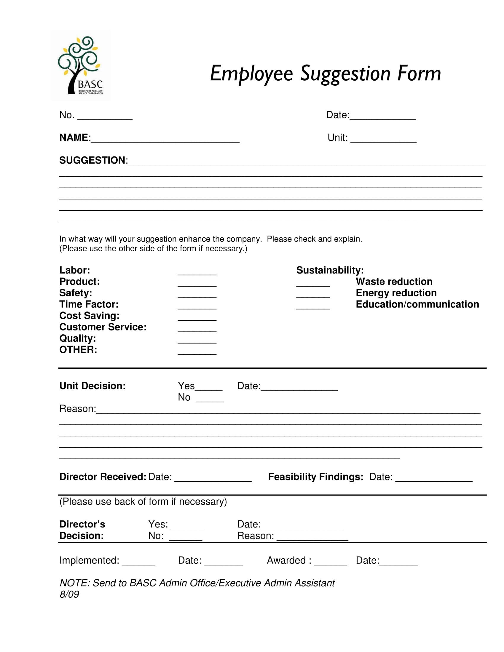 FREE 2+ Employee Suggestion Forms in MS Word  Excel  PDF Regarding Word Employee Suggestion Form Template