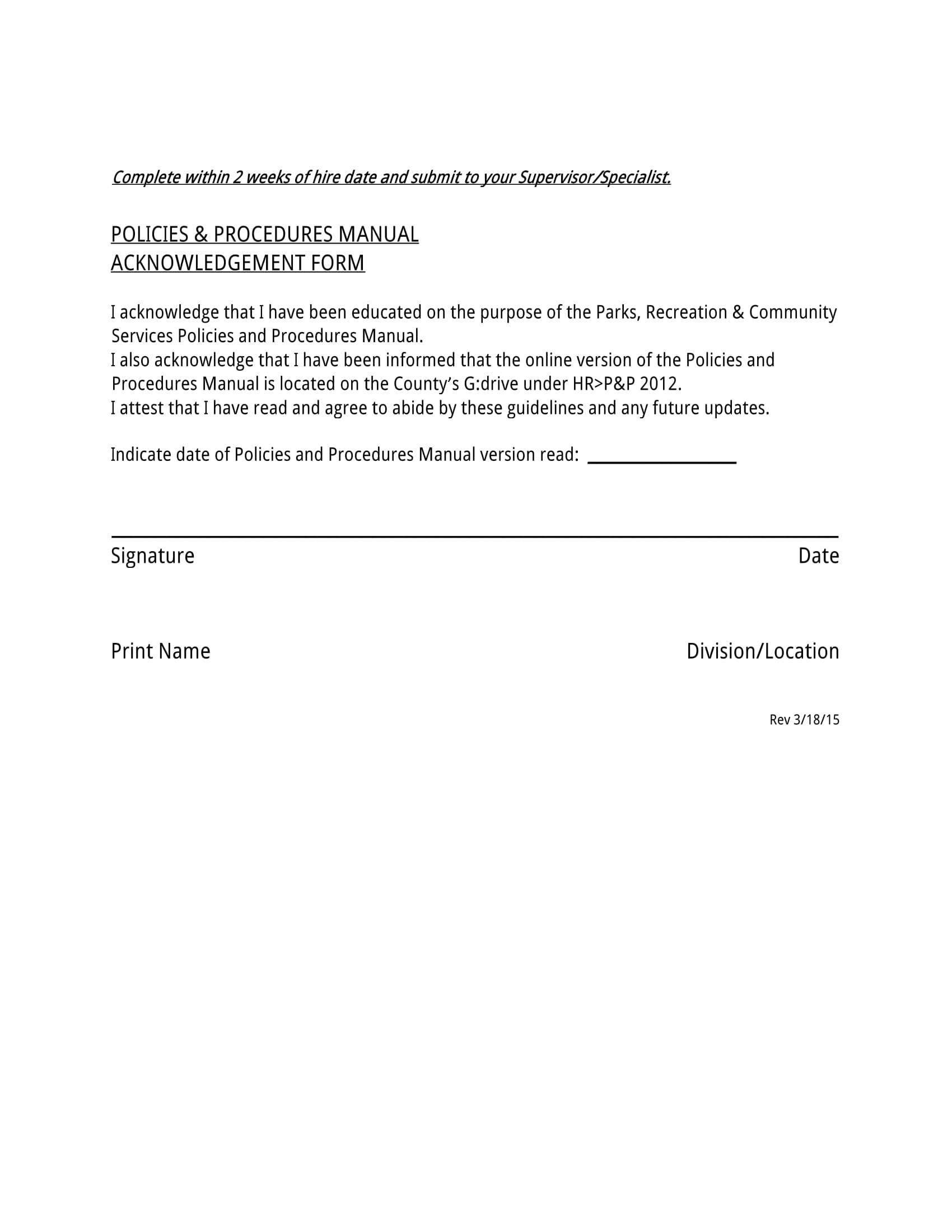 FREE 6+ Employee Manual Acknowledgment Forms in MS Word Pages PDF
