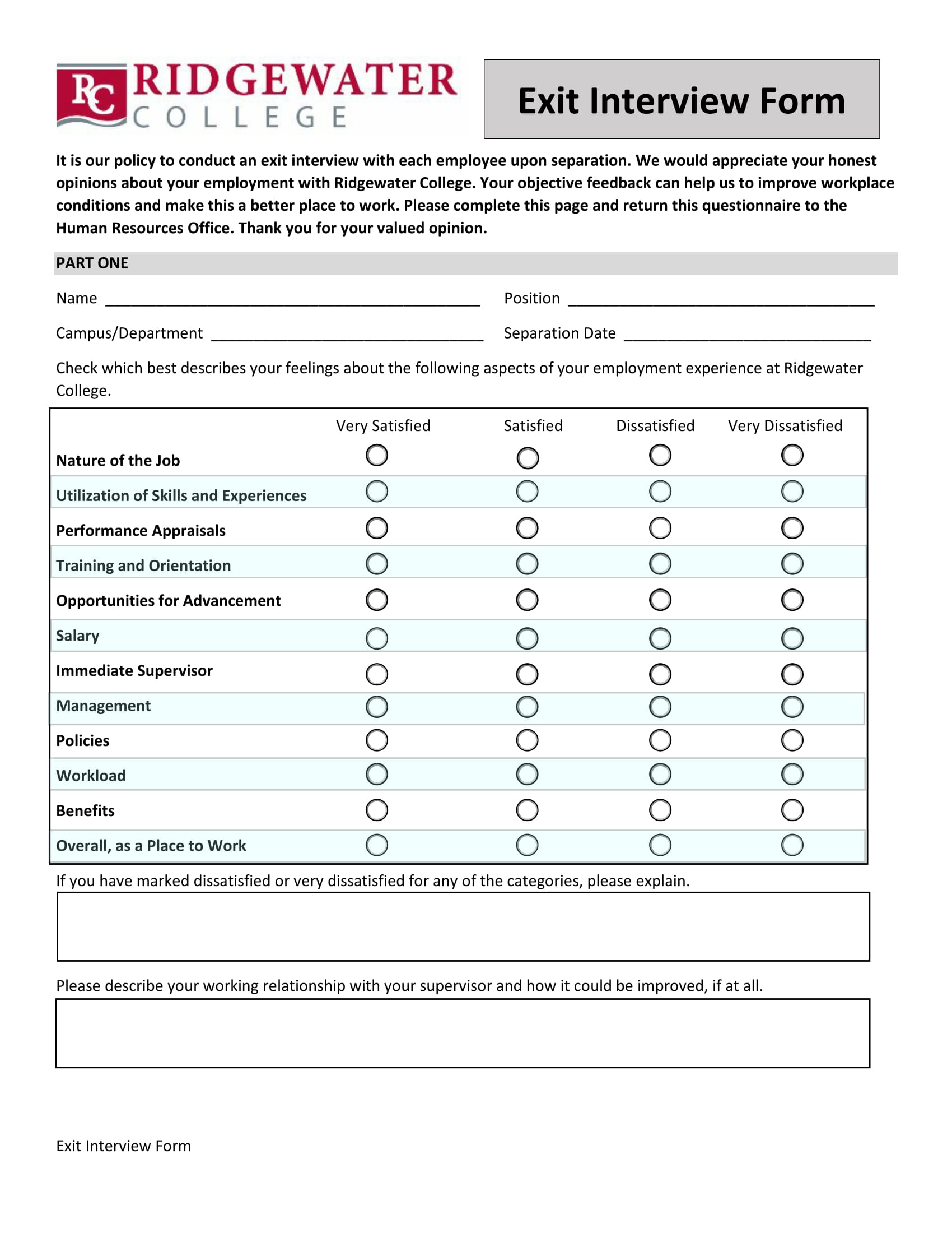 Printable Exit Interview Template Printable Templates