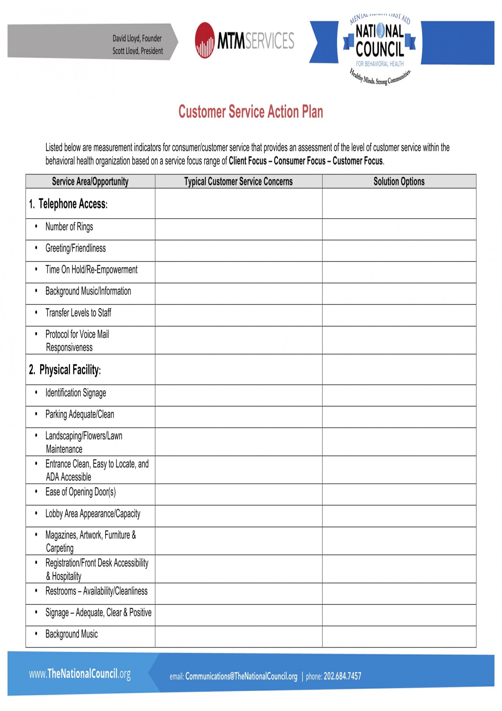 customer service action form plan 1