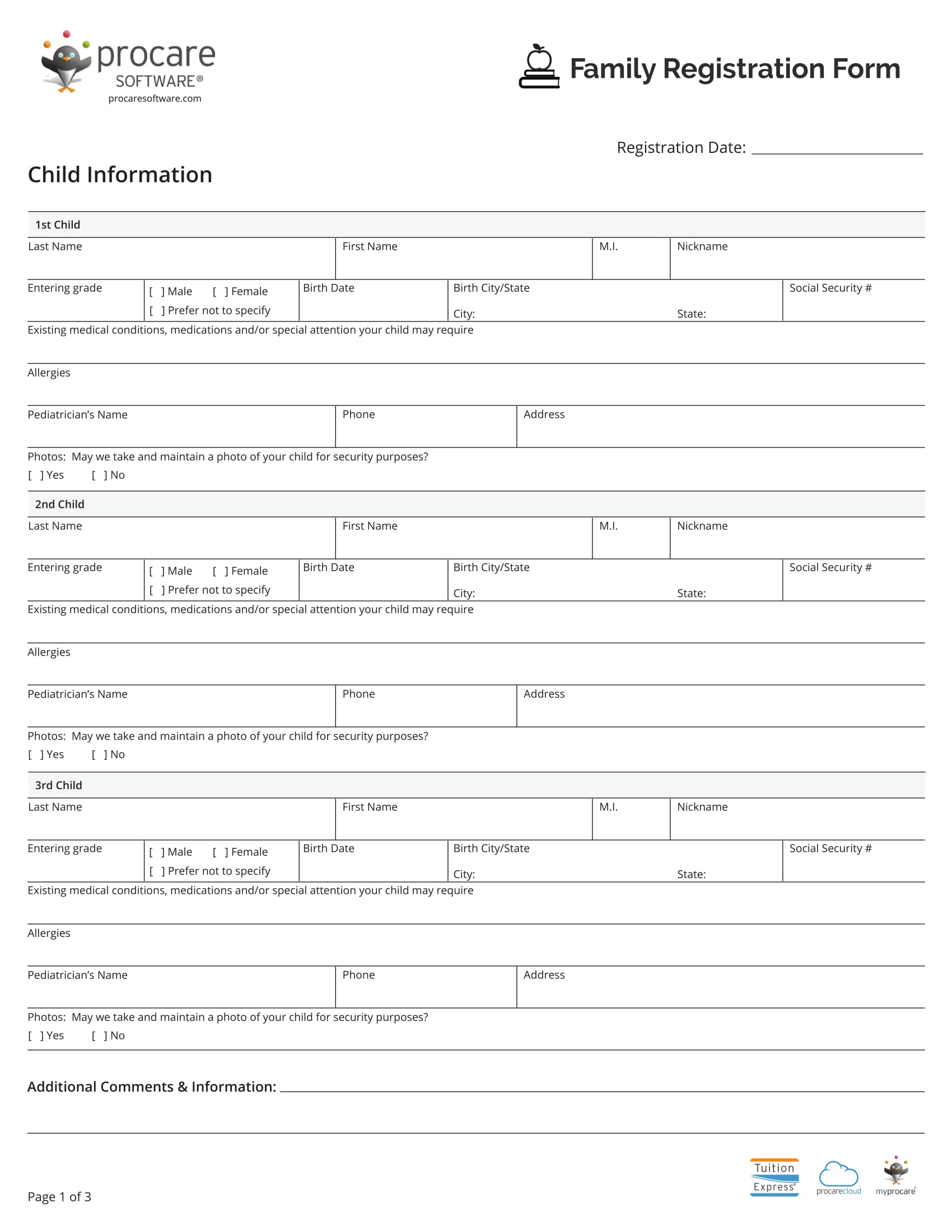 daycare family registration information form 1