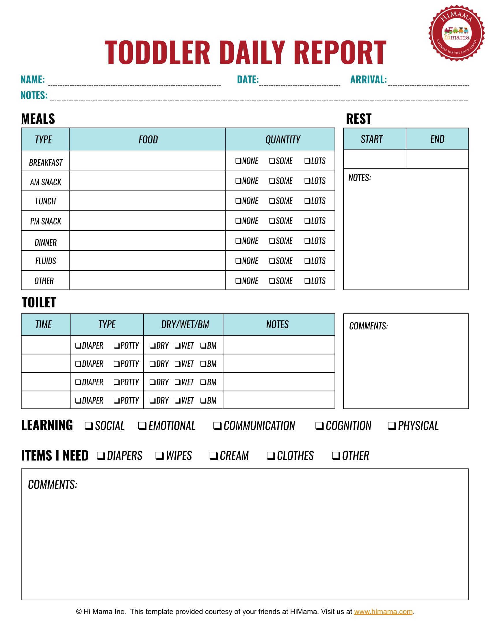 infant daycare daily schedule template