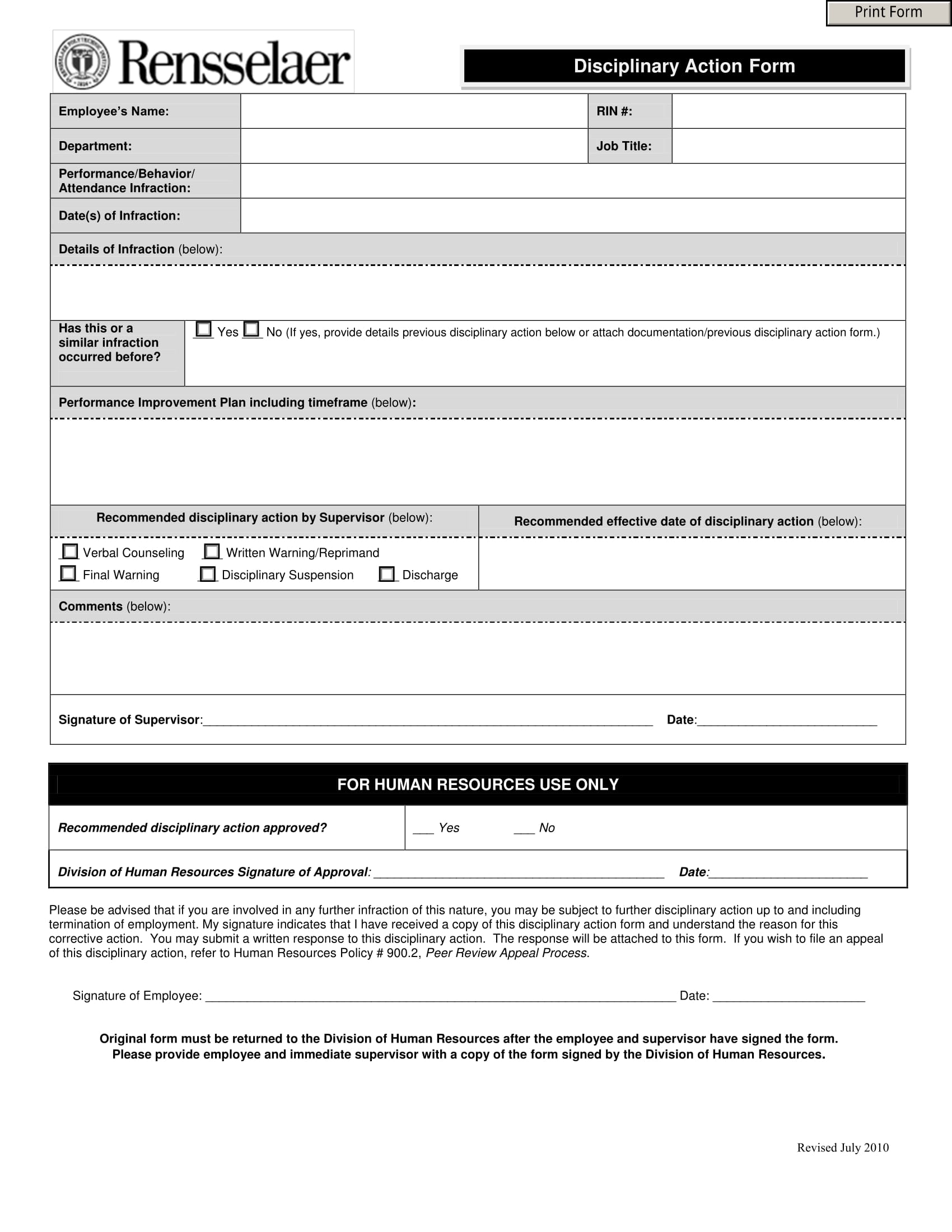 FREE 3 Employee Disciplinary Action Forms In MS Word PDF
