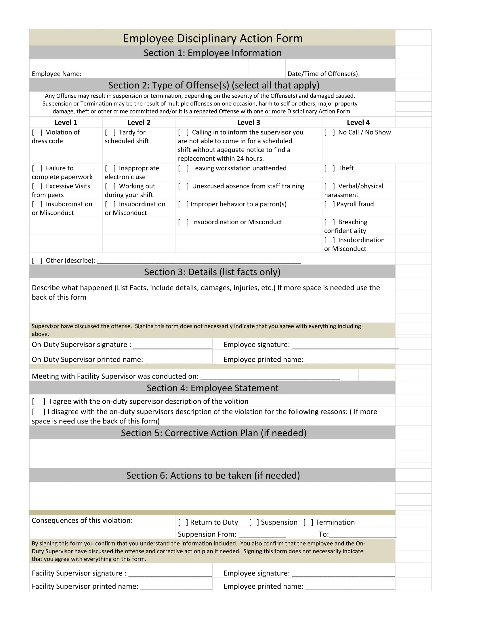 FREE 3 Employee Disciplinary Action Forms In MS Word PDF