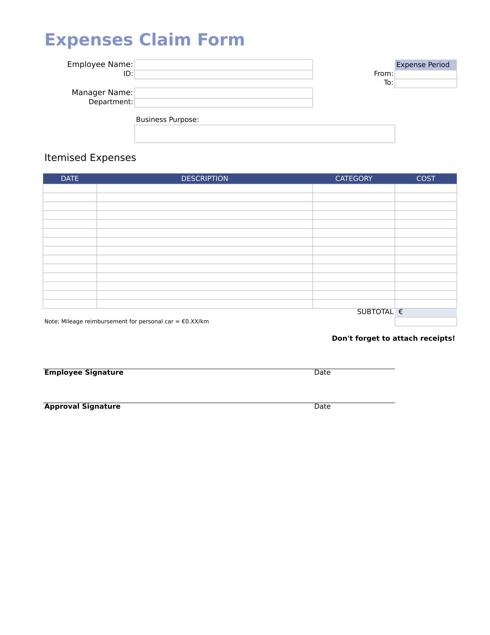 Free Employee Expense Reimbursement Forms In Ms Word Excel Pdf