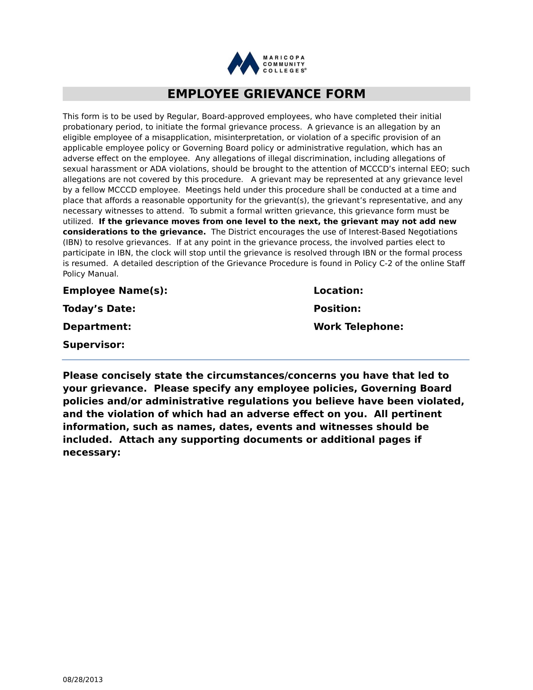 employee grievance form in doc 1