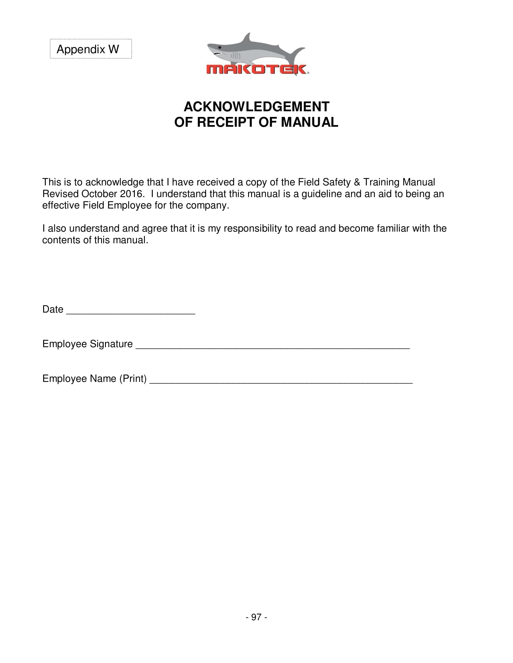 Employee Handbook Acknowledgement Form Template