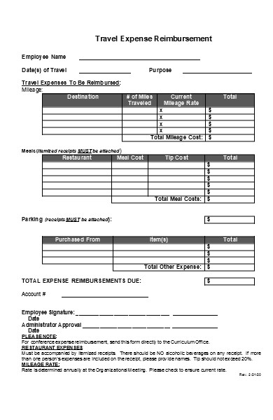 employee travel expense reimbursement form